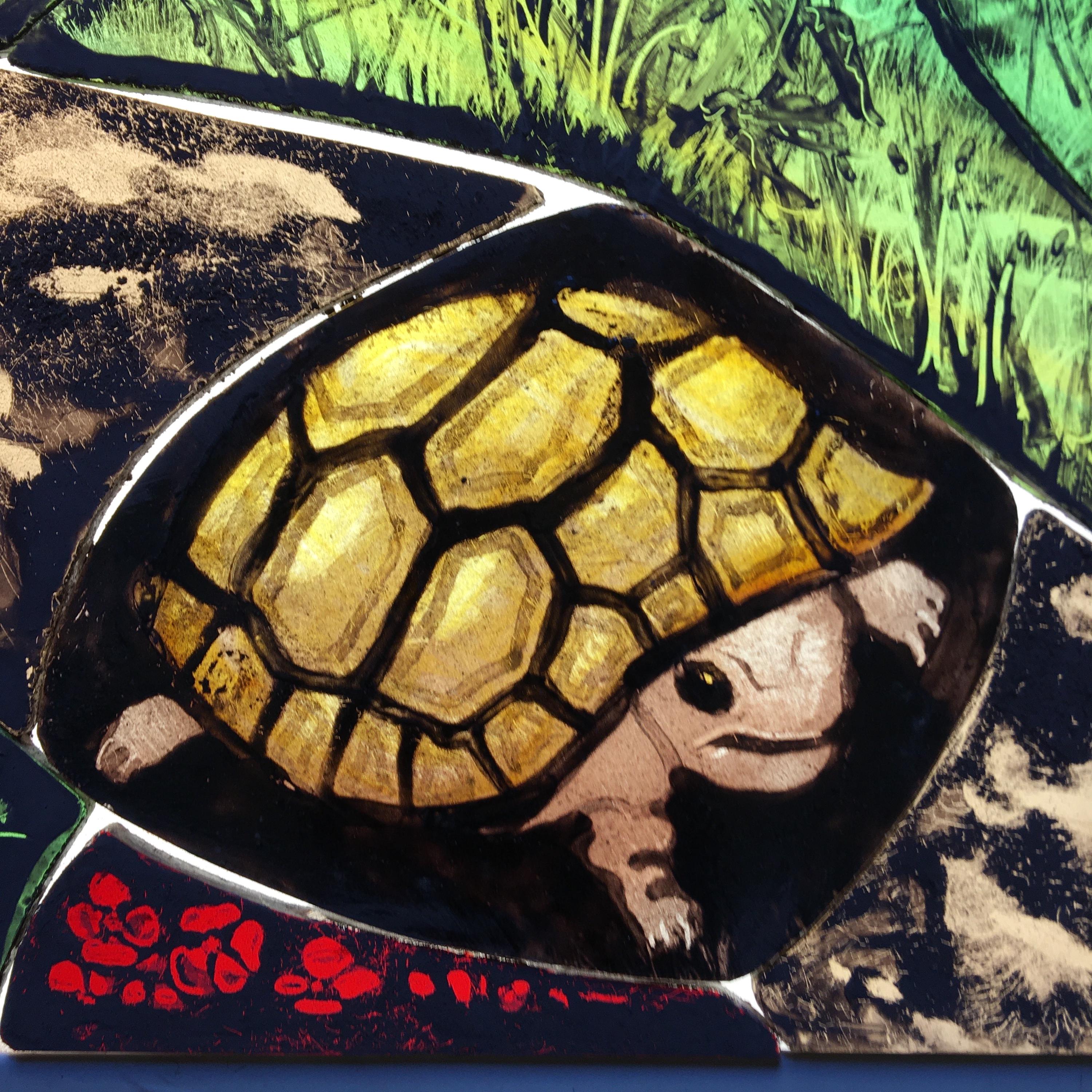 The Hare and The Tortoise Fable, Stained Glass Window Panel