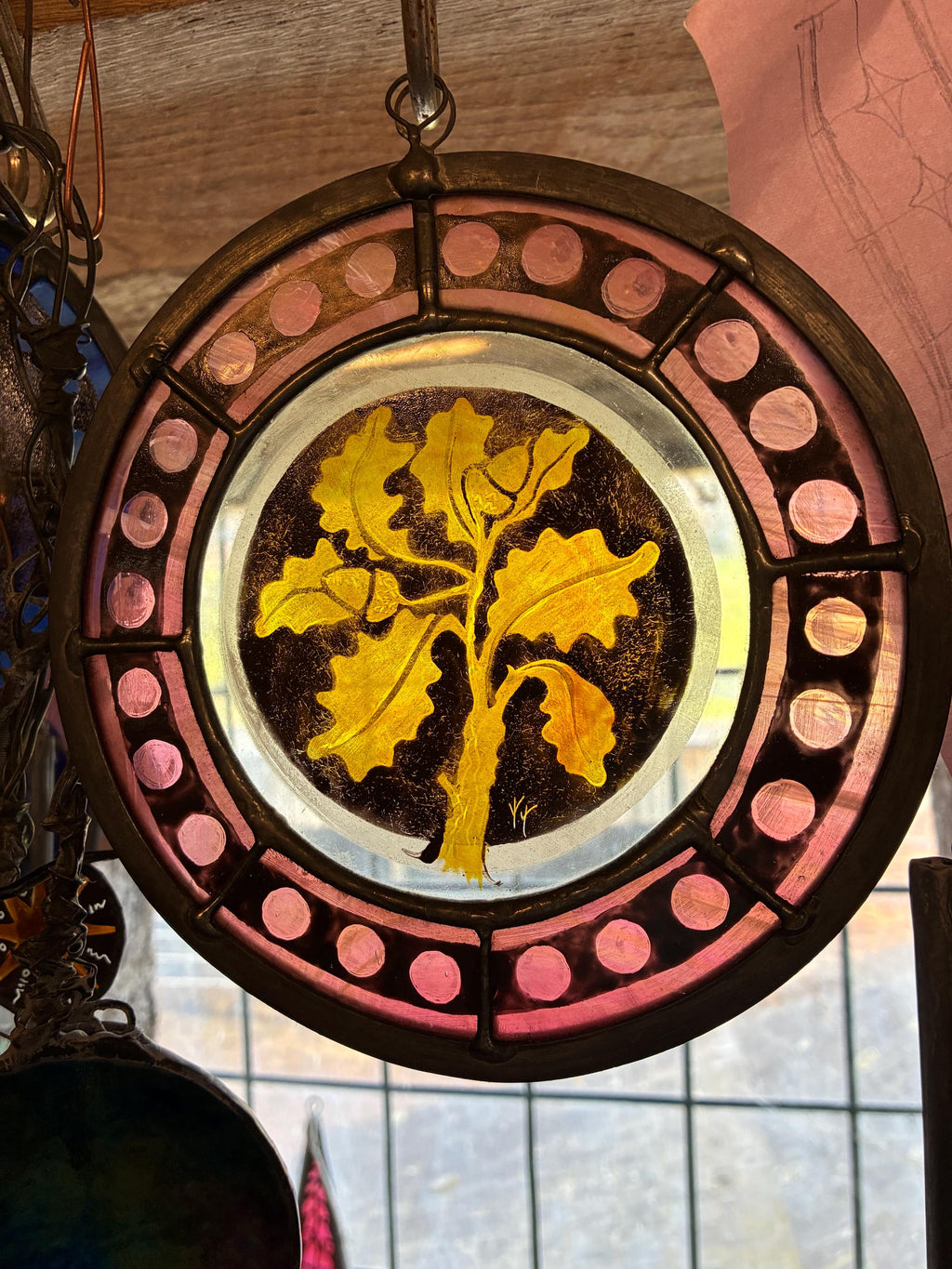 Stained Glass Oak Leaf Sun Catcher in Medieval style