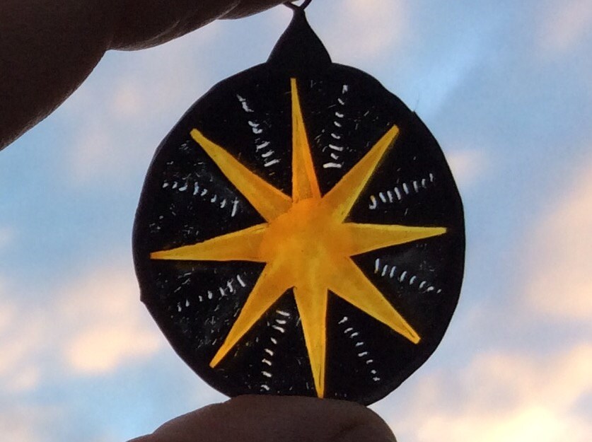 Vintage Stained Glass Star in Gold