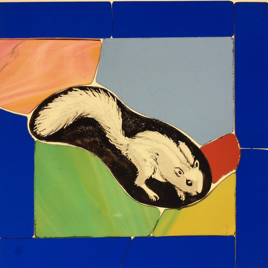 Squirrel Stained Glass Window with Bluebells