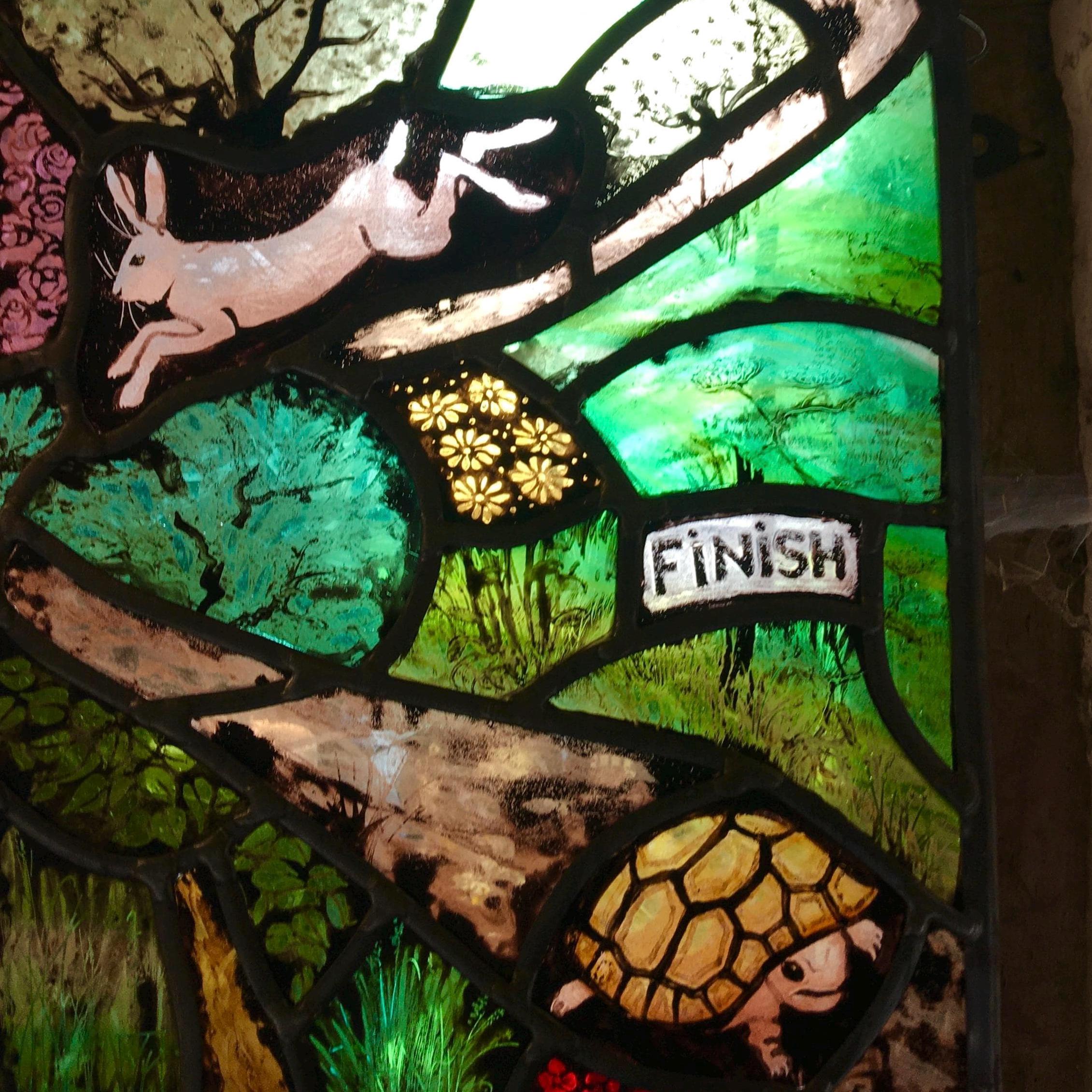 The Hare and The Tortoise Fable, Stained Glass Window Panel