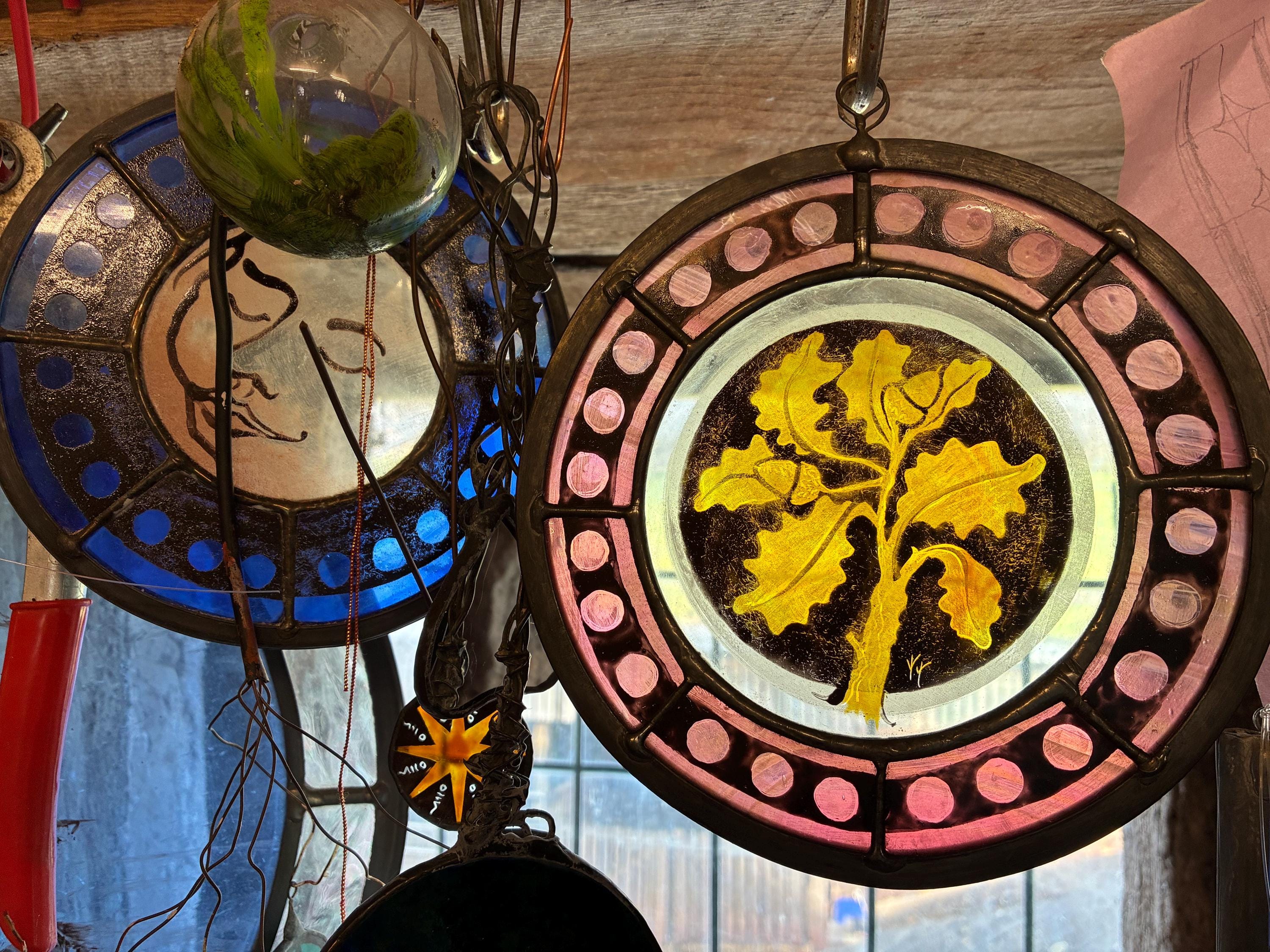 Stained Glass Oak Leaf Sun Catcher in Medieval style