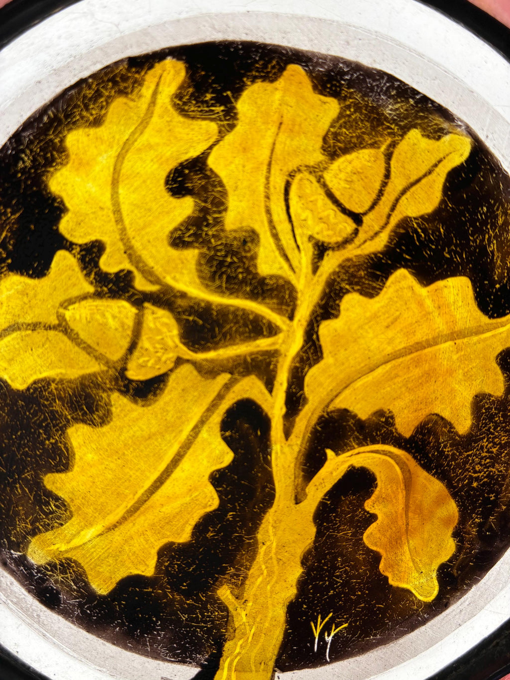 Stained Glass Oak Leaf Sun Catcher in Medieval style