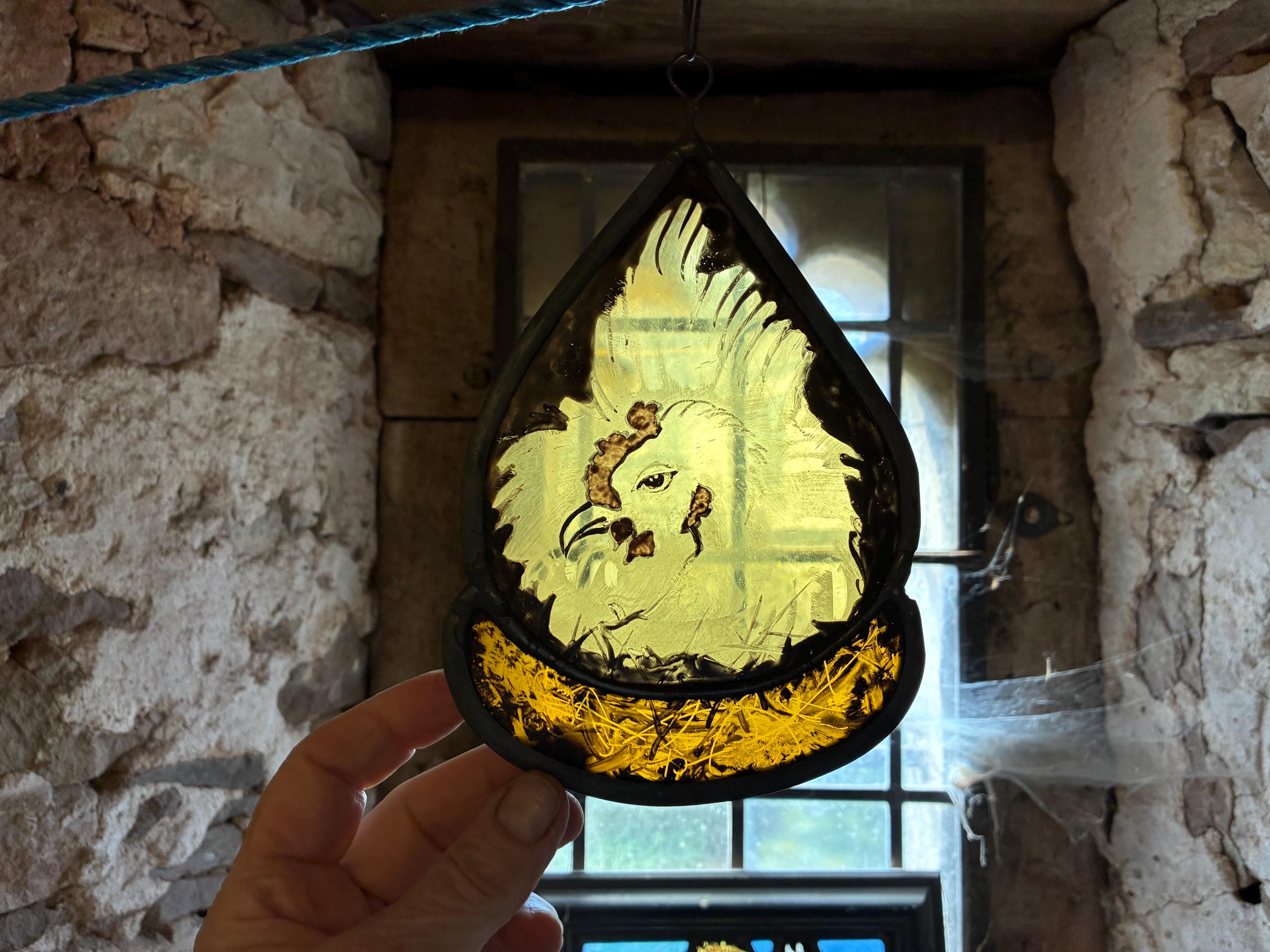 Nesting Chicken Stained Window, Hen Decor