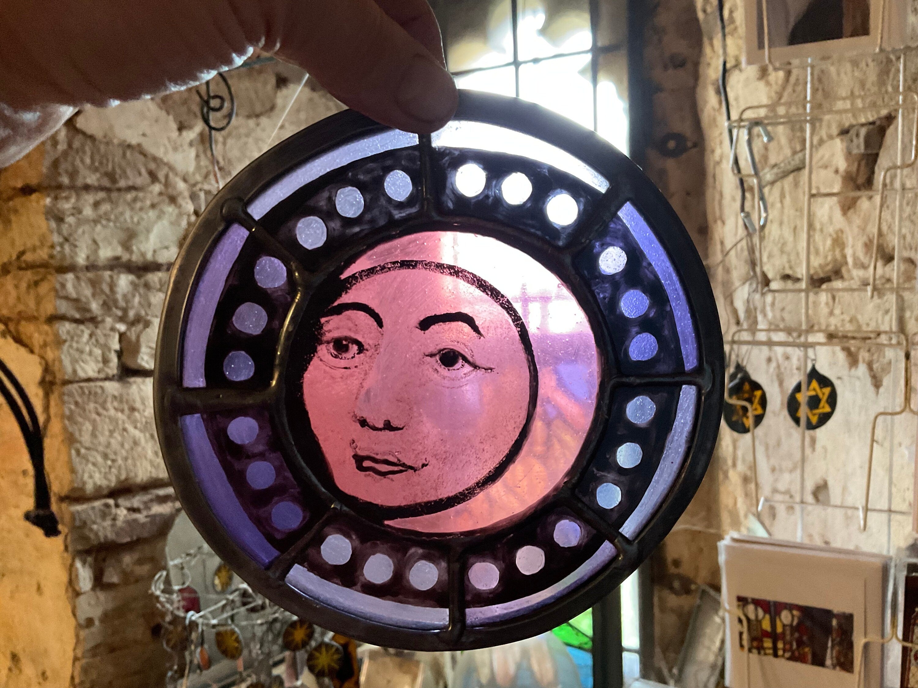 Pink Moon Stained Glass Decor