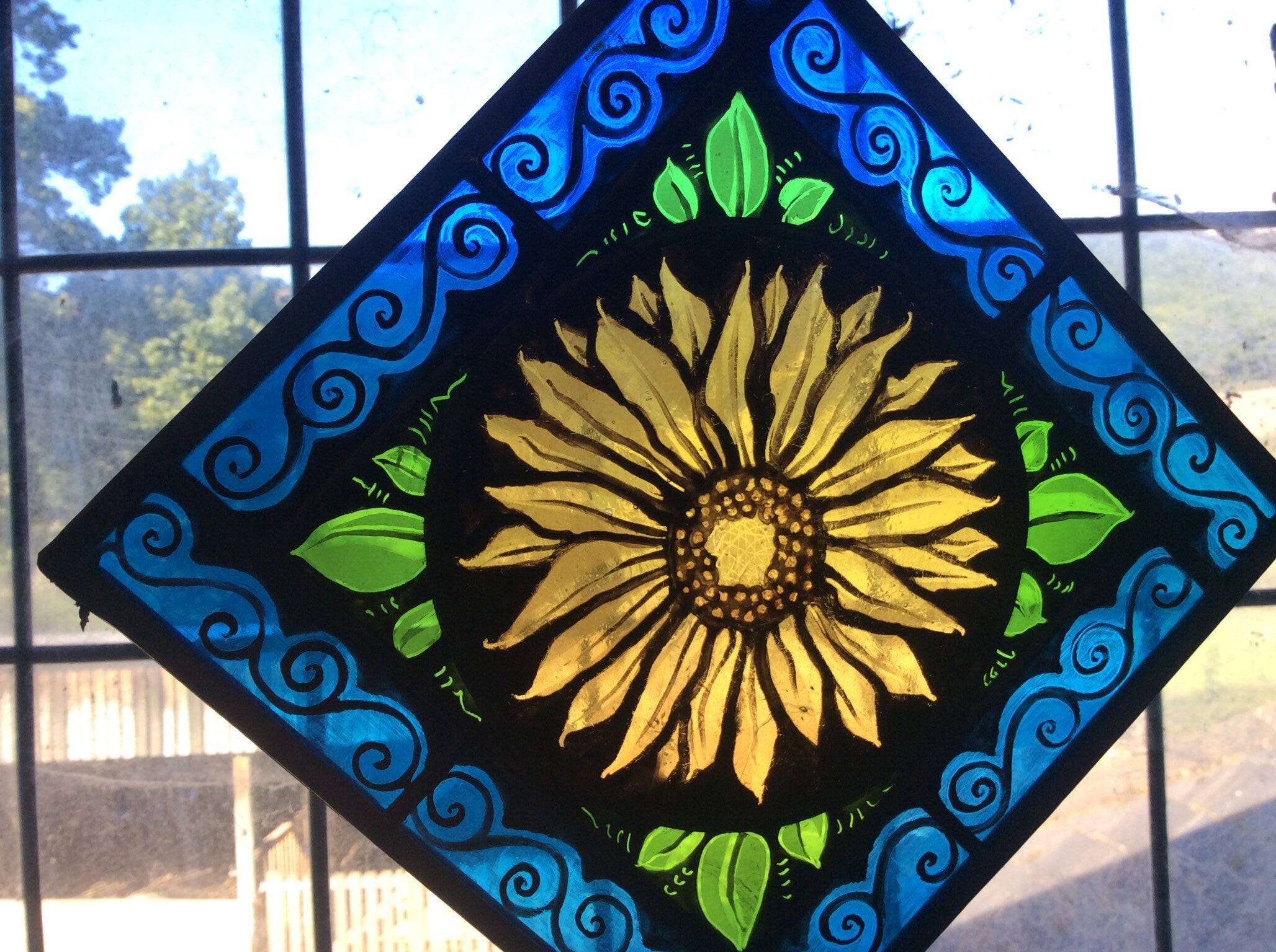 Vibrant Sunflower Glass Suncatcher - Home Decor for Window