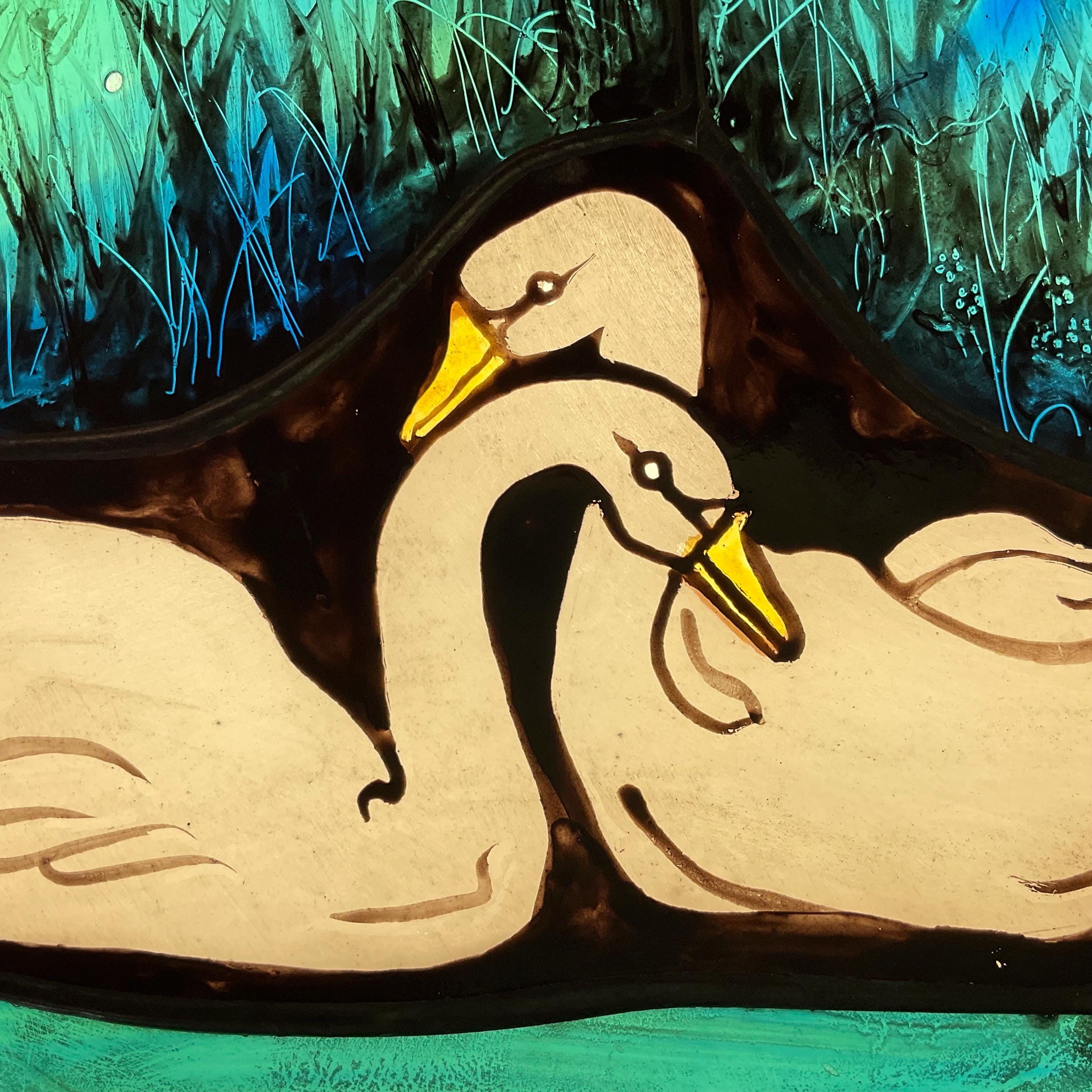 Romantic Swans Stained Glass Window Roundel