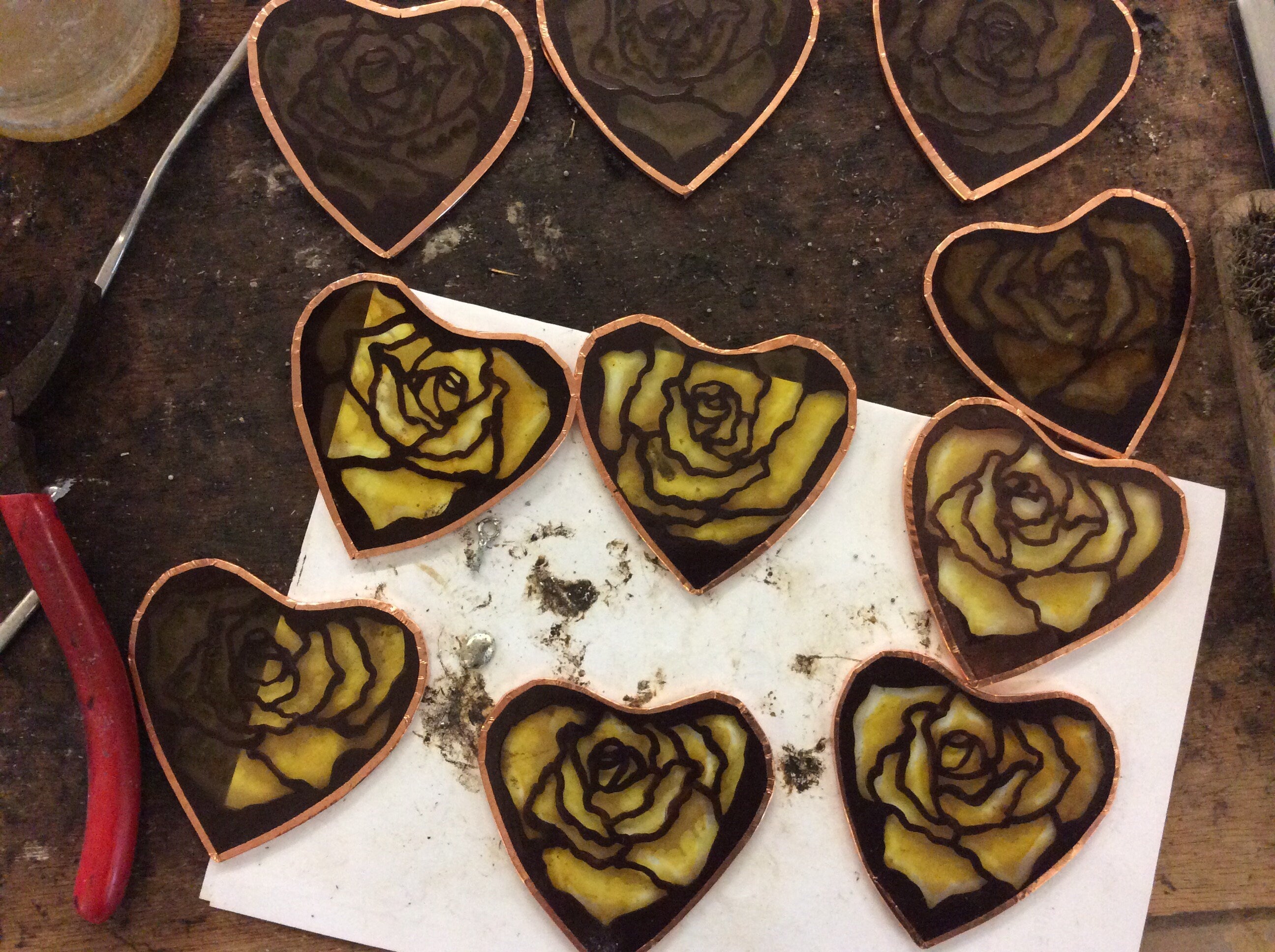 Yellow Rose in a Heart Stained Glass Suncatcher