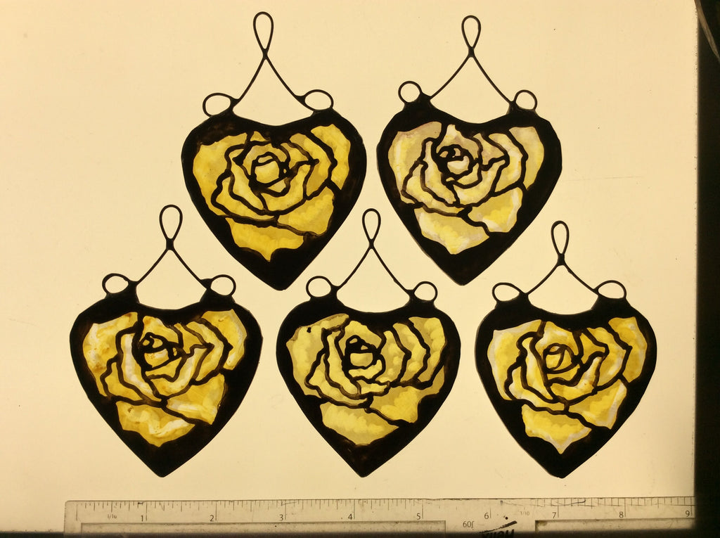 Yellow Rose in a Heart Stained Glass Suncatcher