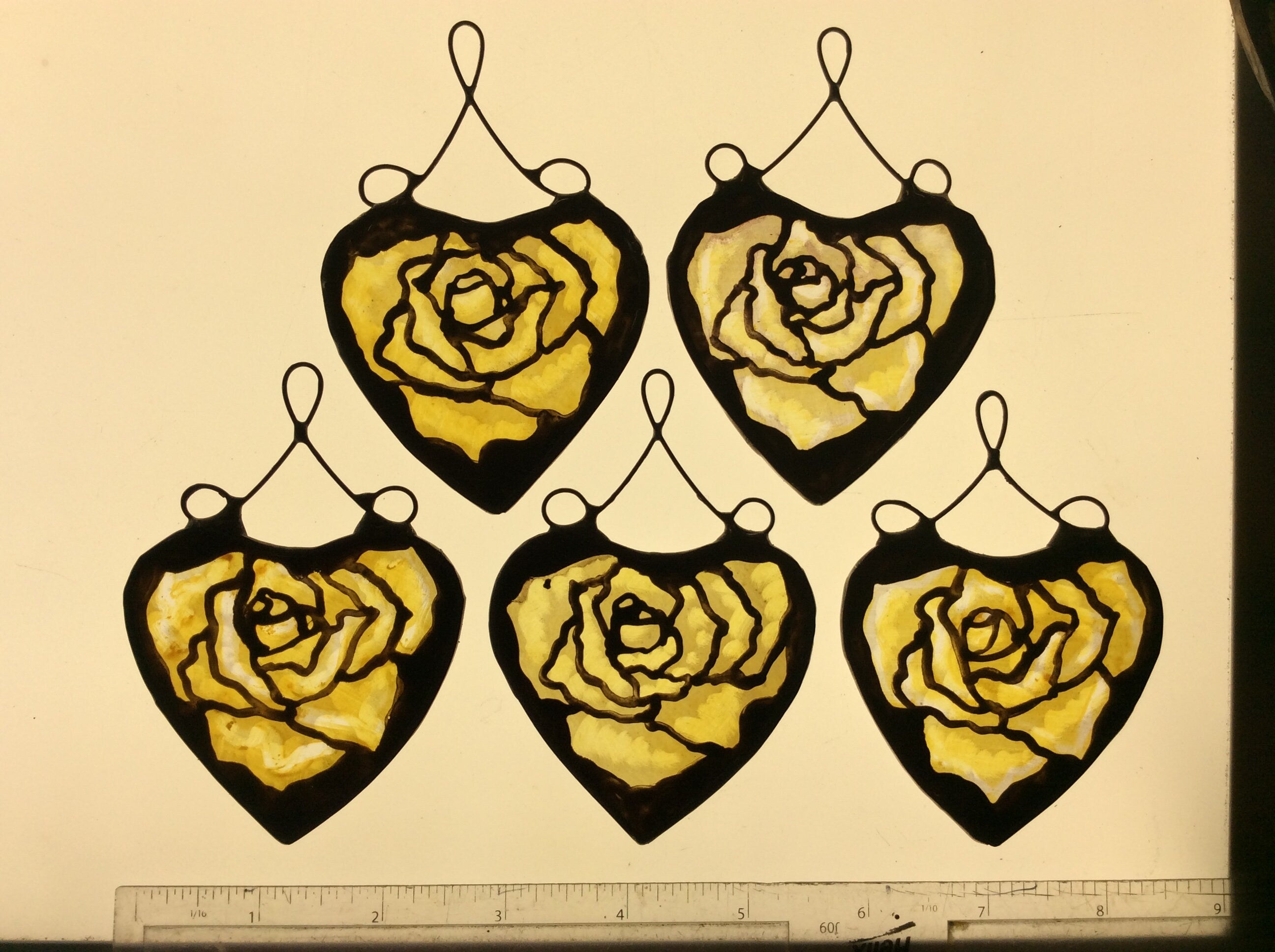 Yellow Rose in a Heart Stained Glass Suncatcher