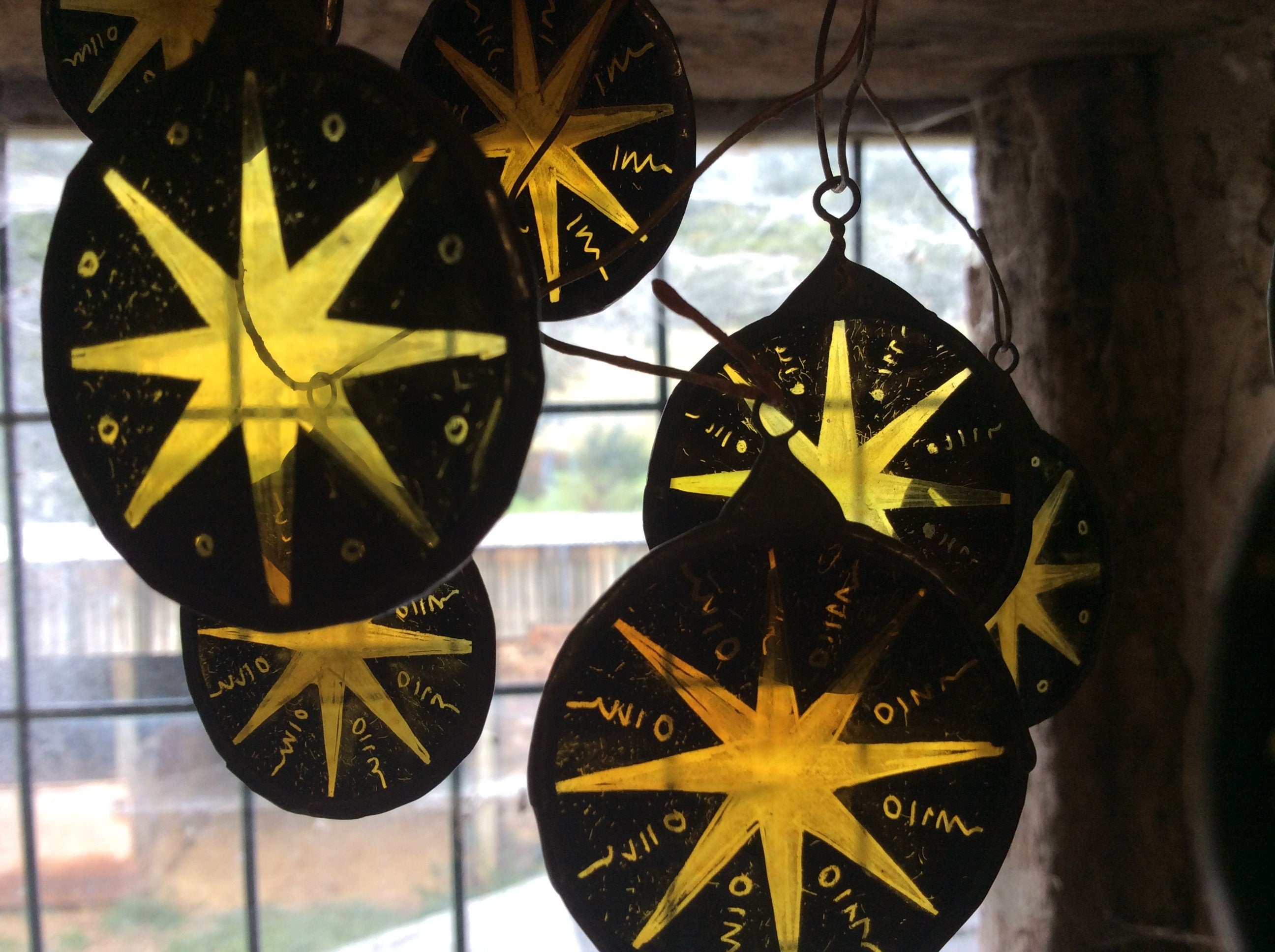 Vintage Stained Glass Star in Gold