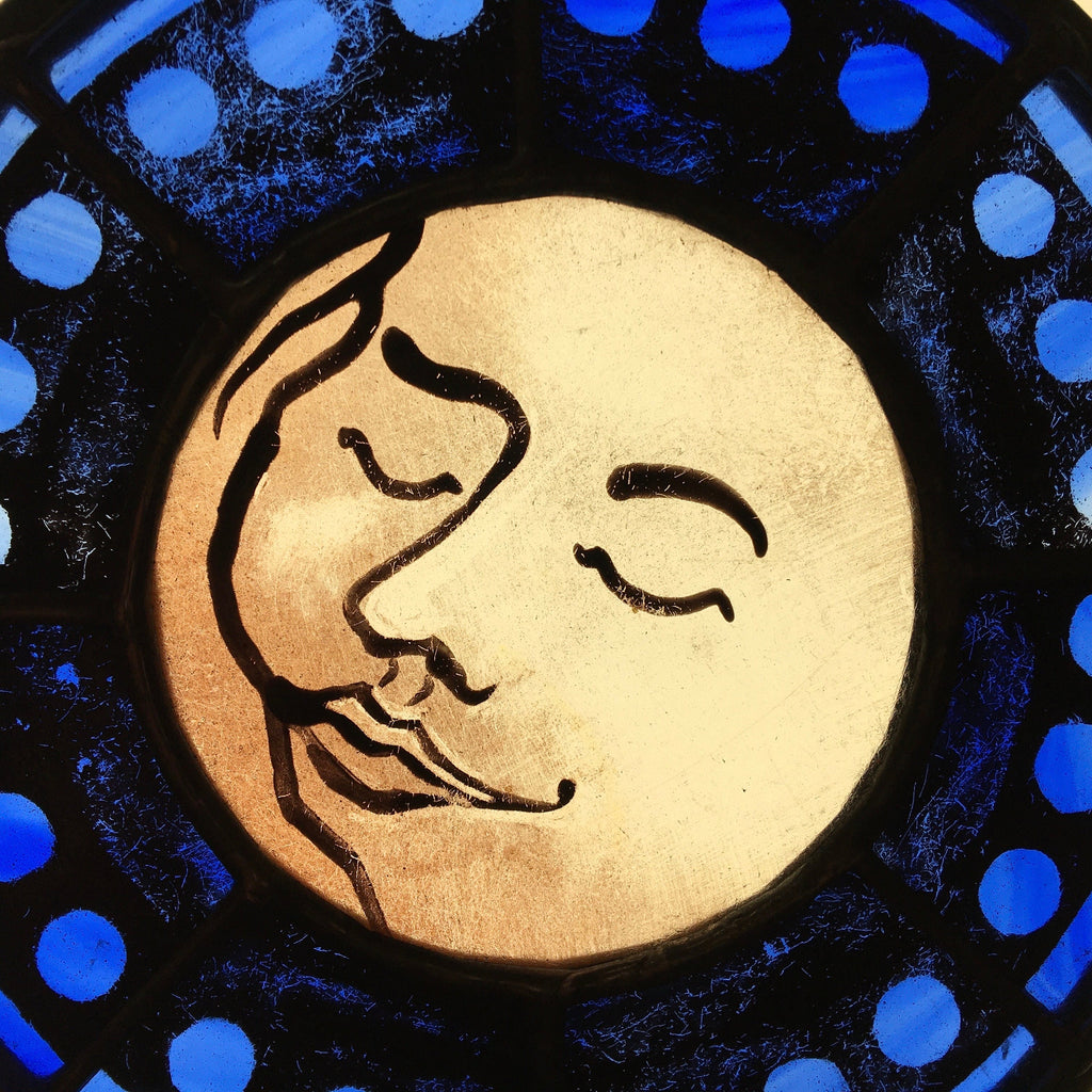Blue Sweet Dreams Moon Face Stained Glass Sun Catcher