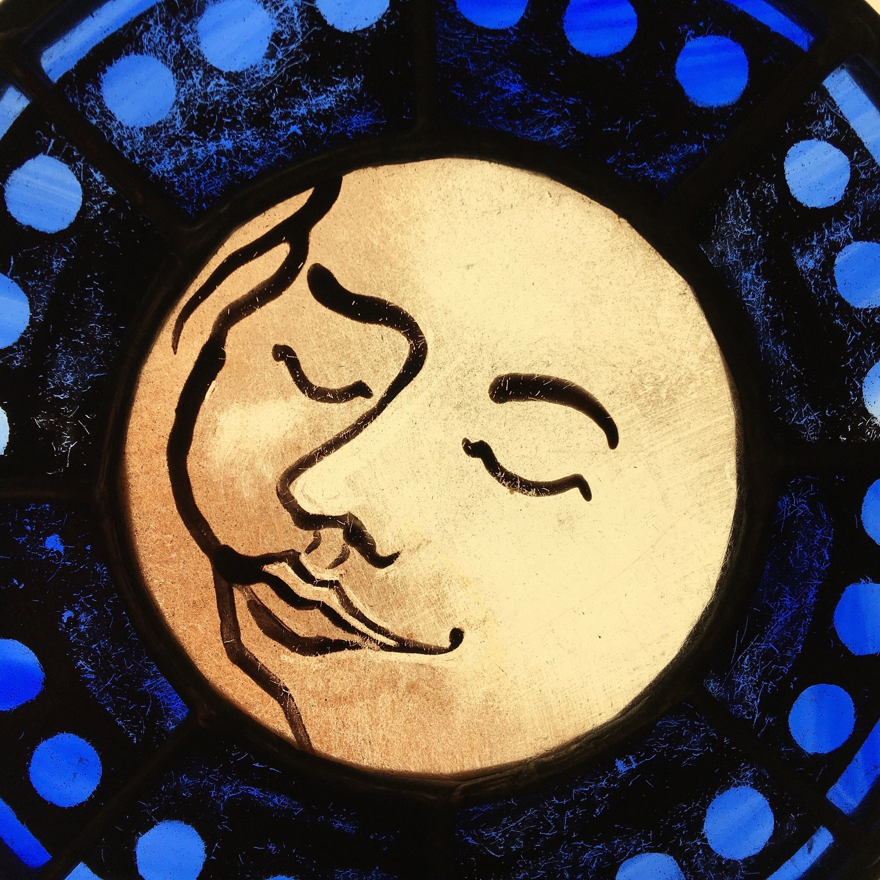 Blue Sweet Dreams Moon Face Stained Glass Sun Catcher