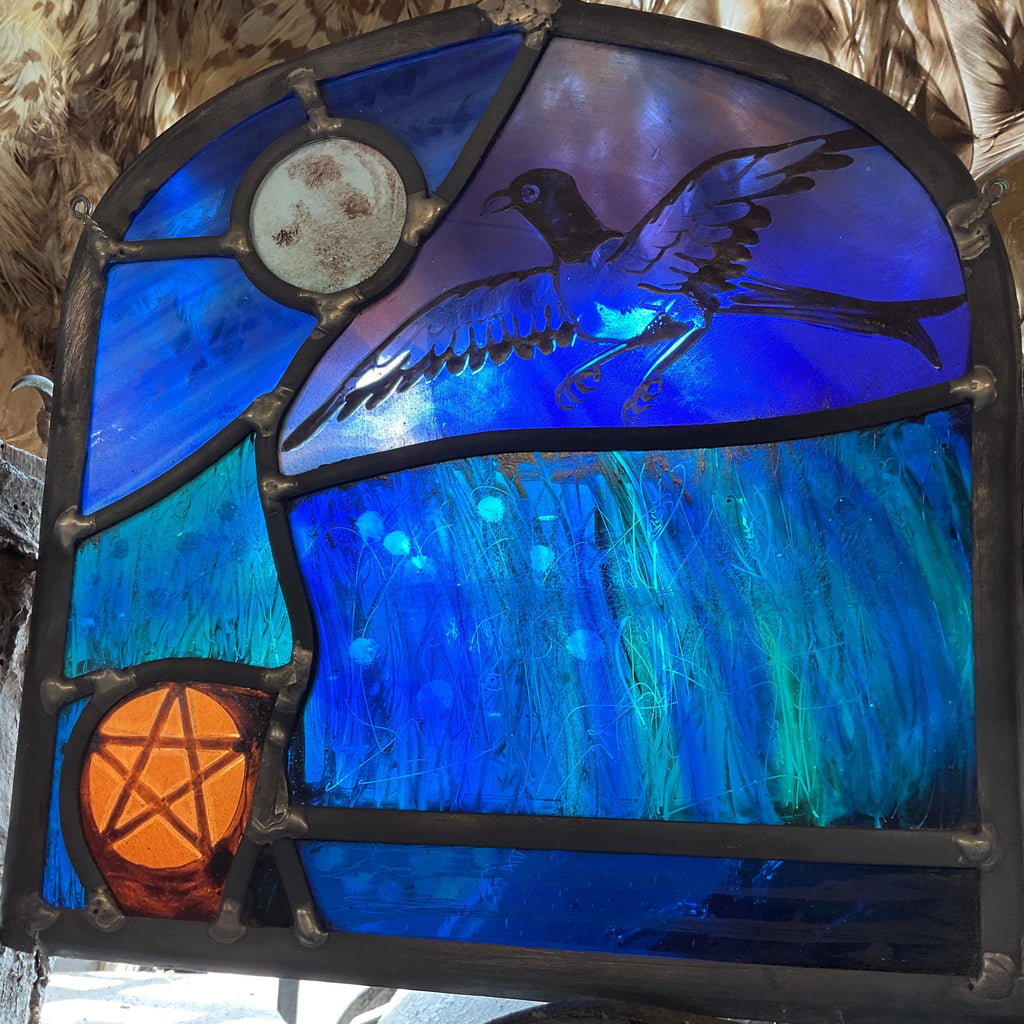 Magpie Stained Glass Panel