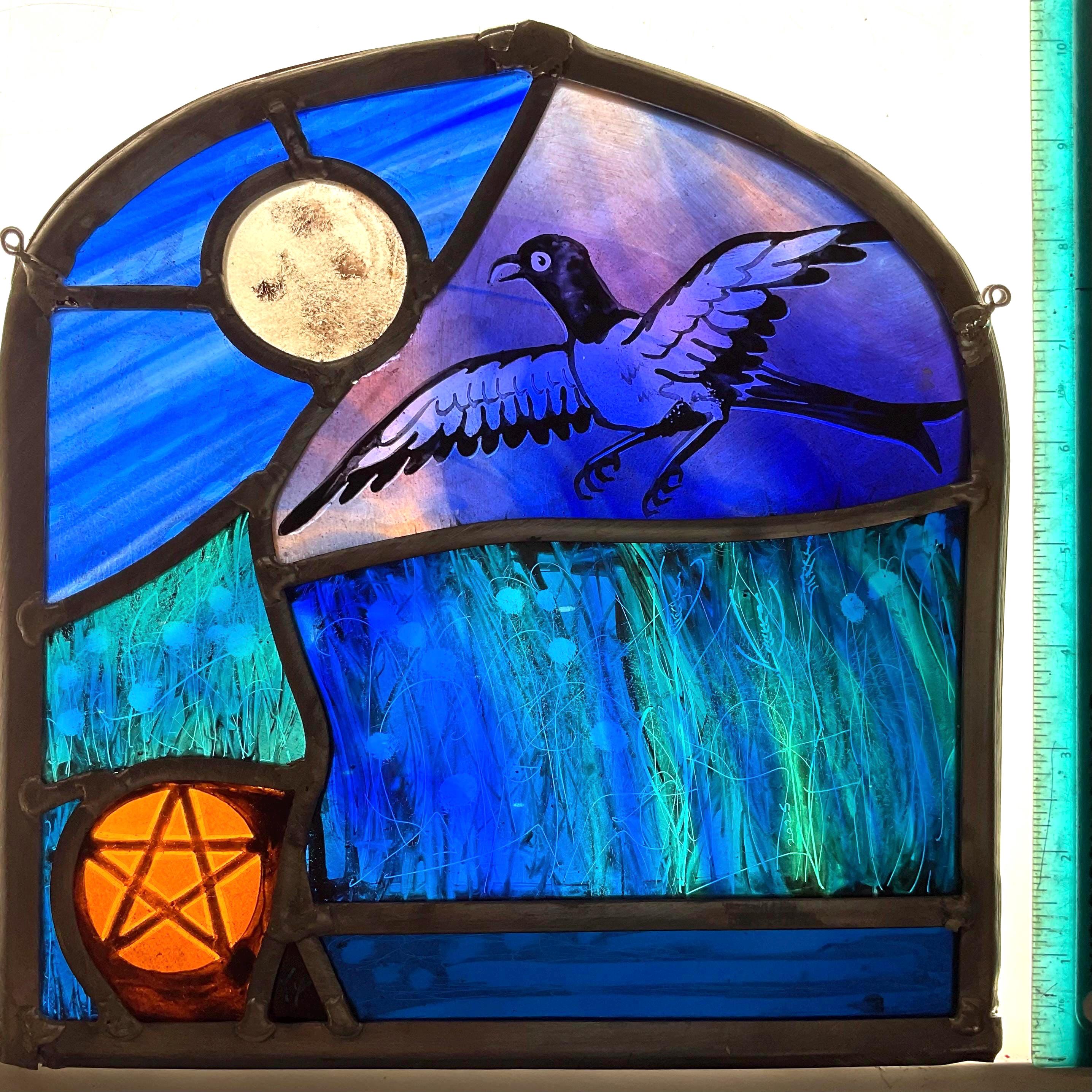 Magpie Stained Glass Panel
