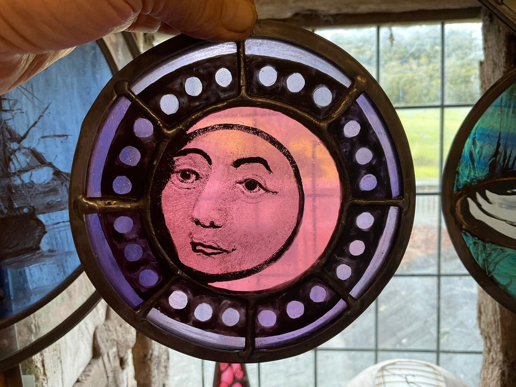 Pink Moon Stained Glass Decor