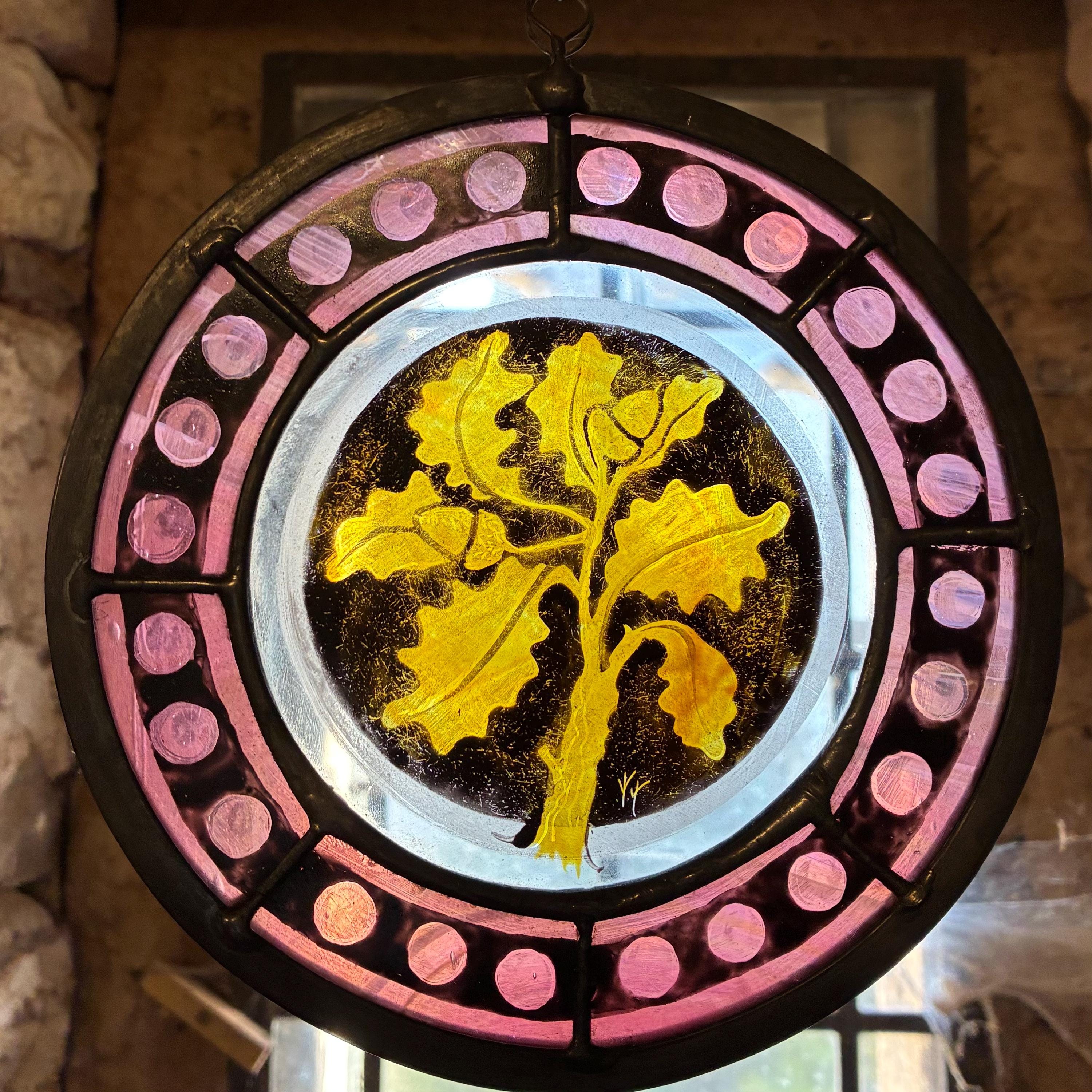 Stained Glass Oak Leaf Sun Catcher in Medieval style