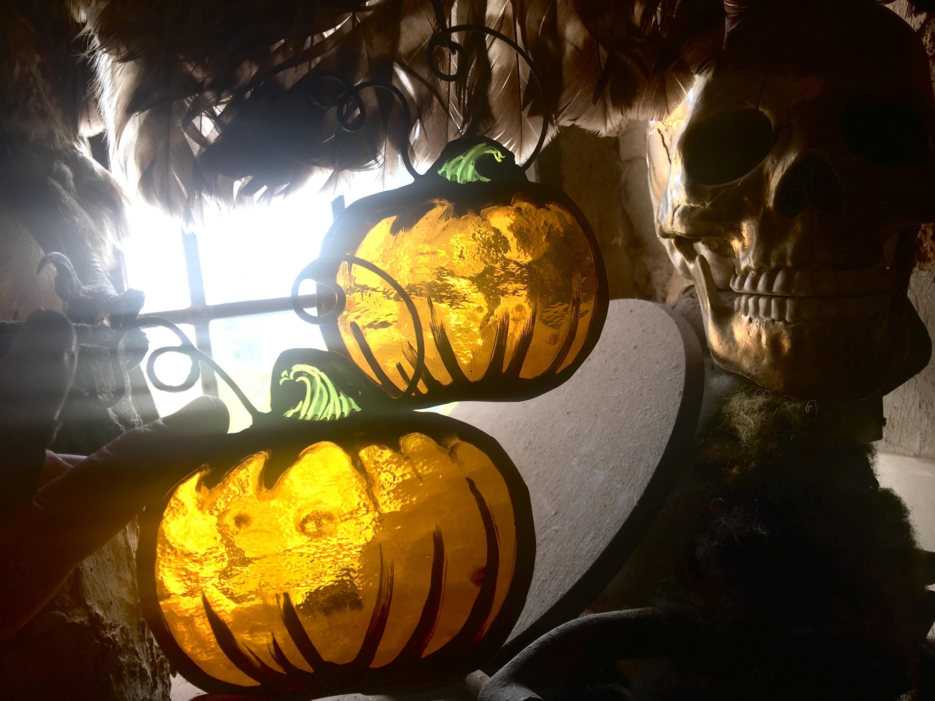 Halloween Pumpkin stained glass decor