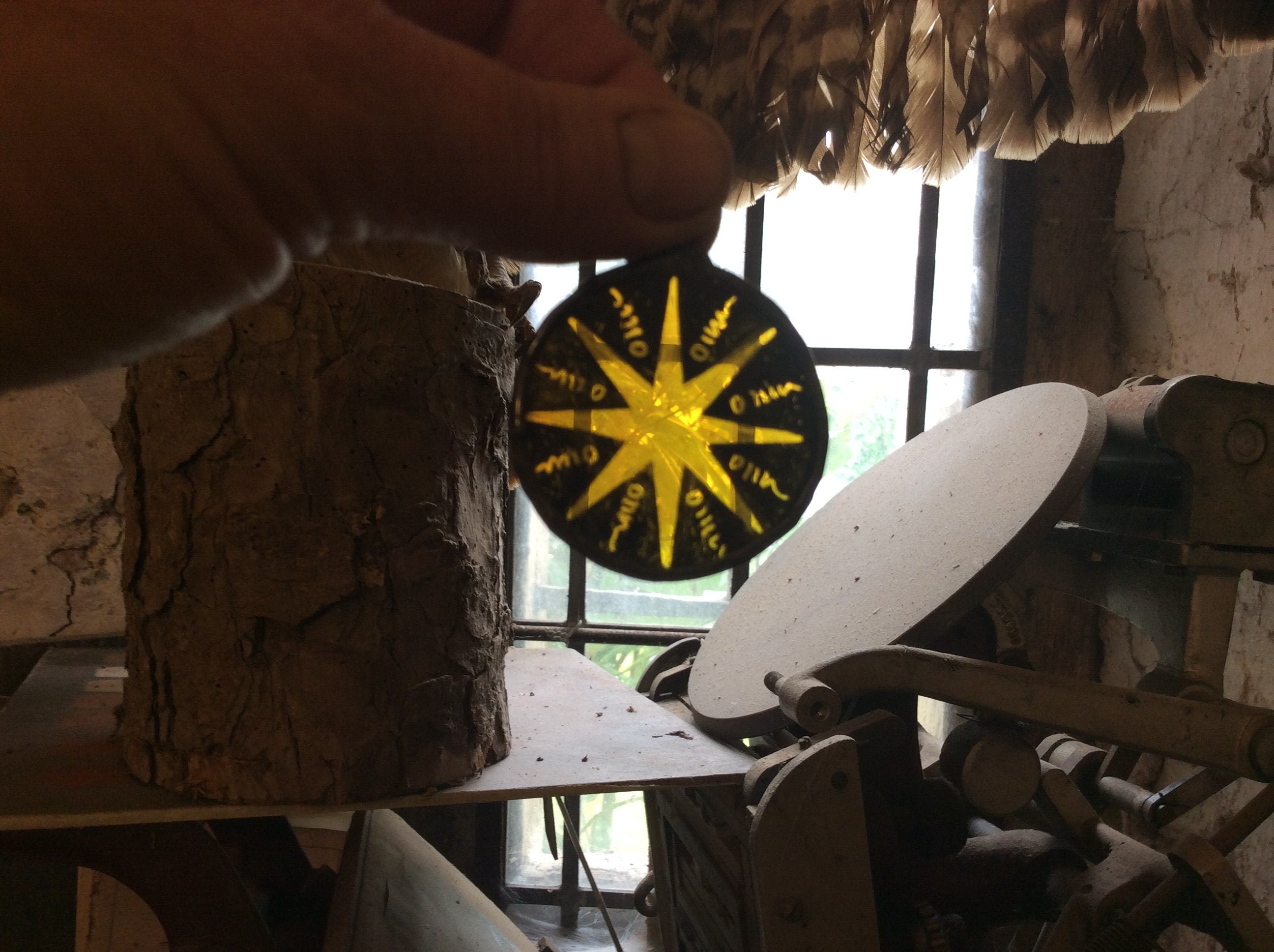 Vintage Stained Glass Star in Gold