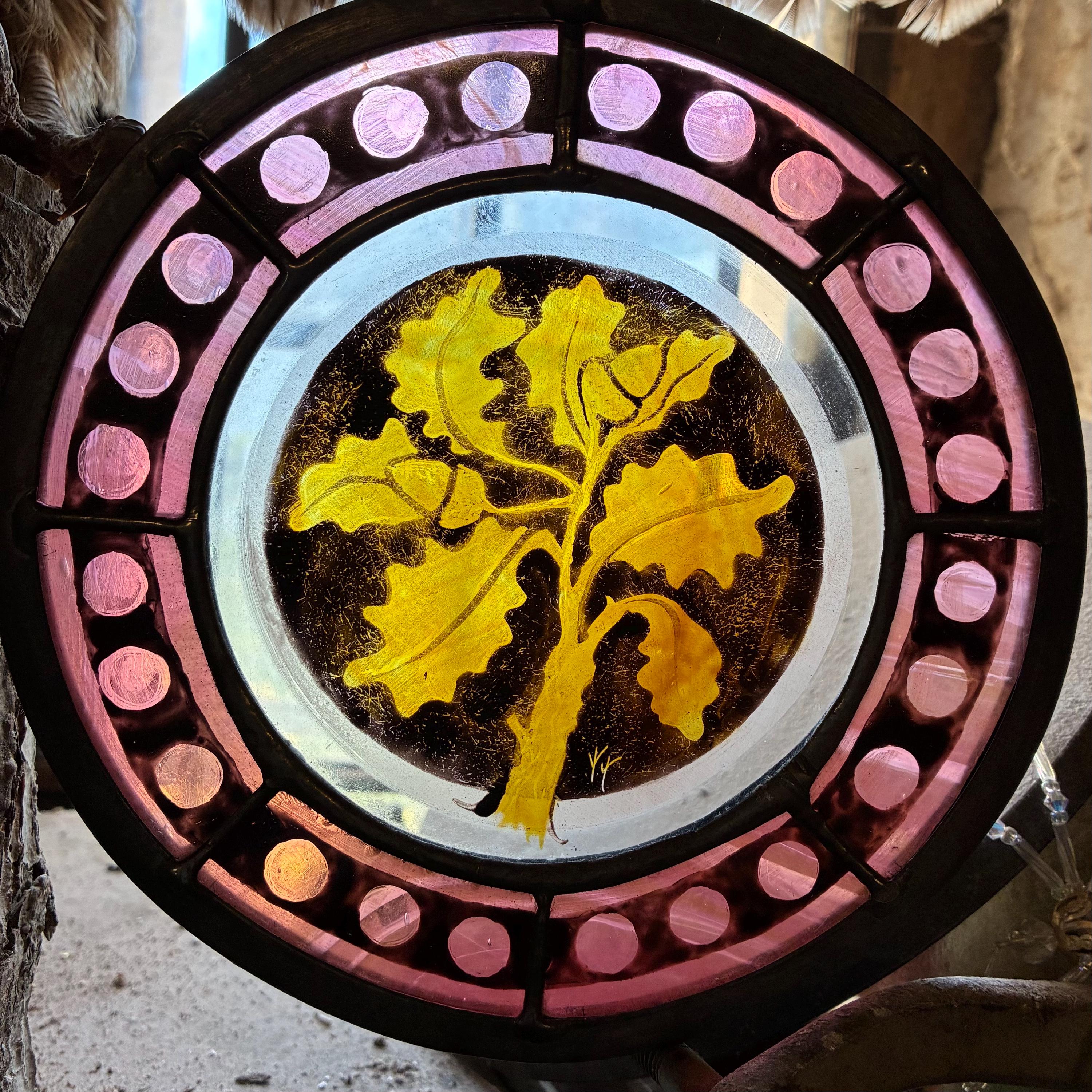 Stained Glass Oak Leaf Sun Catcher in Medieval style