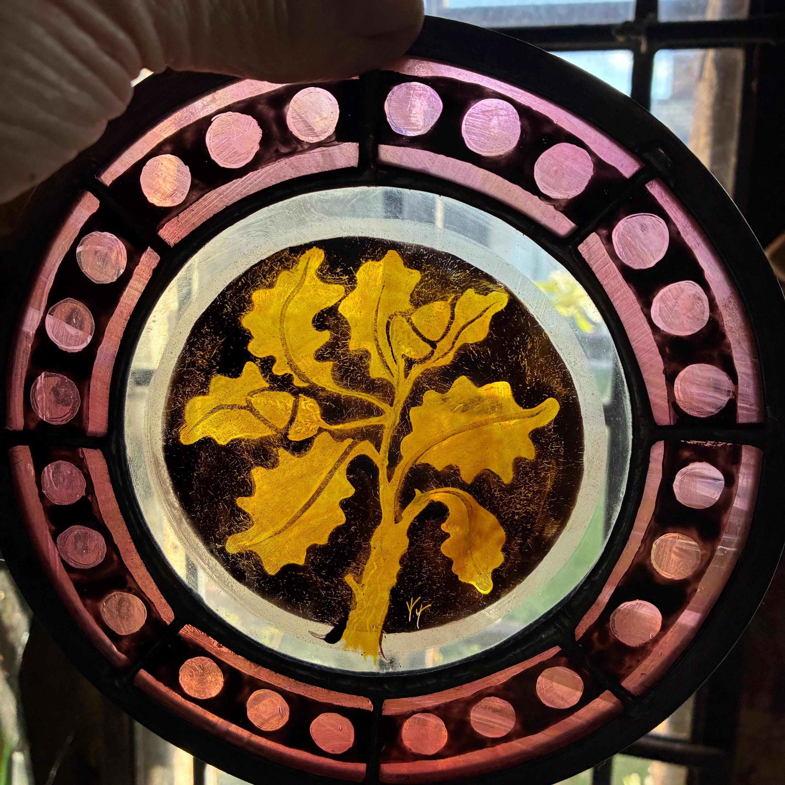 Stained Glass Oak Leaf Sun Catcher in Medieval style
