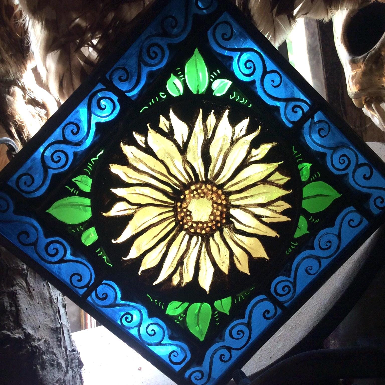 Vibrant Sunflower Glass Suncatcher - Home Decor for Window