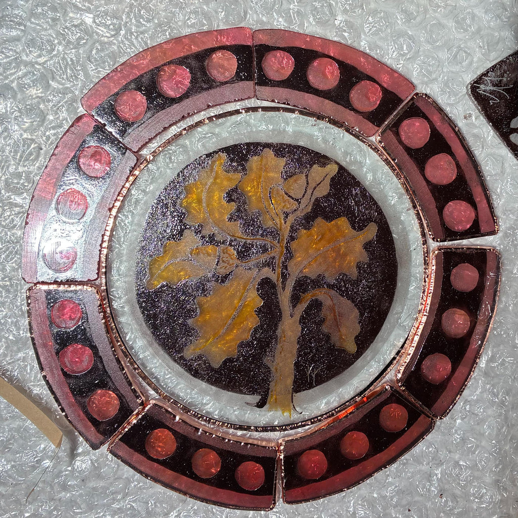 Stained Glass Oak Leaf Sun Catcher in Medieval style