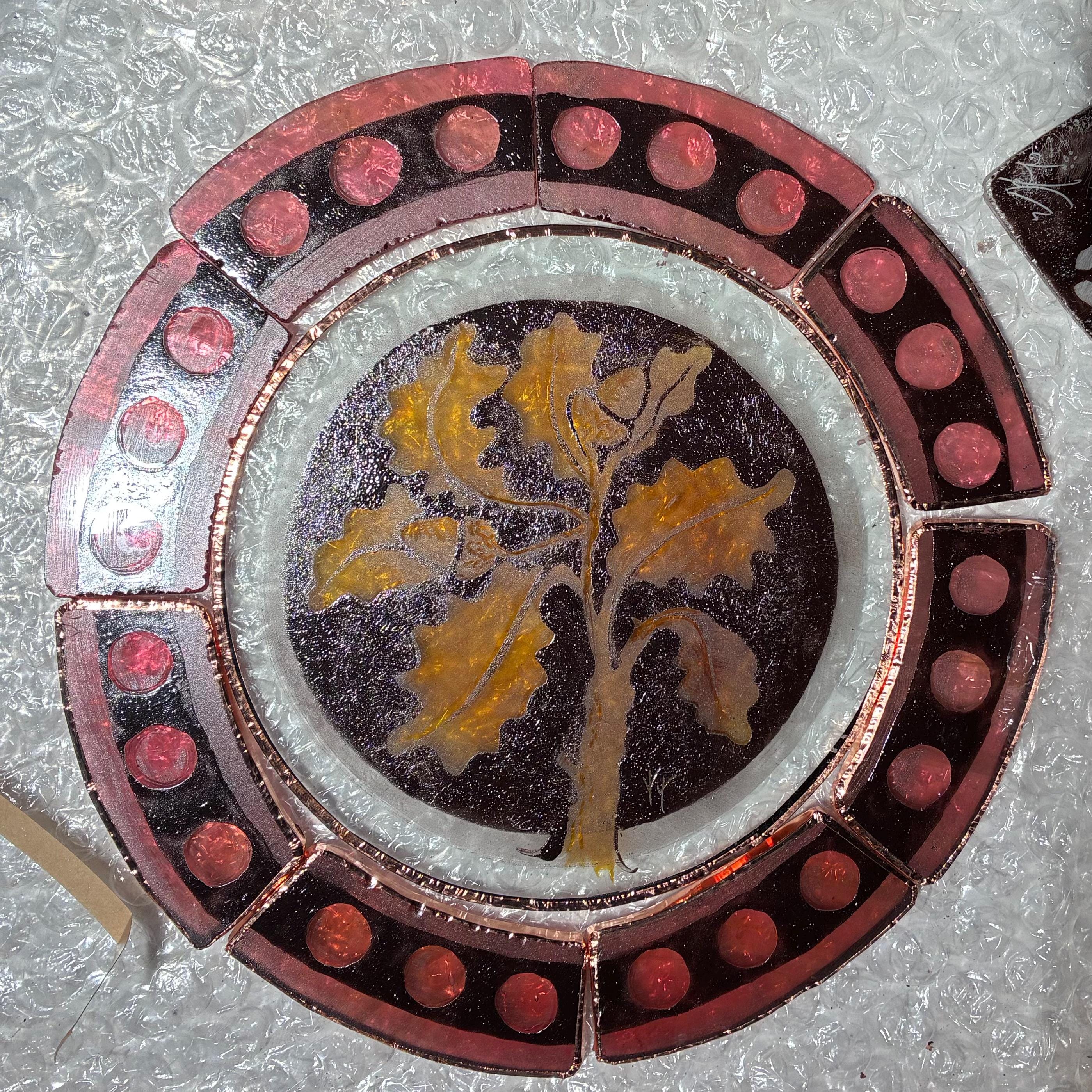 Stained Glass Oak Leaf Sun Catcher in Medieval style
