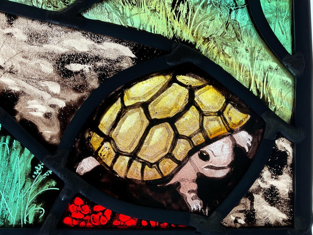 The Hare and The Tortoise Fable, Stained Glass Window Panel