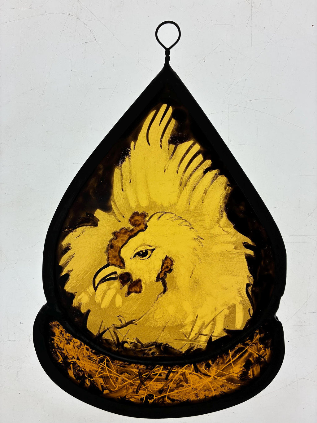 Nesting Chicken Stained Window, Hen Decor