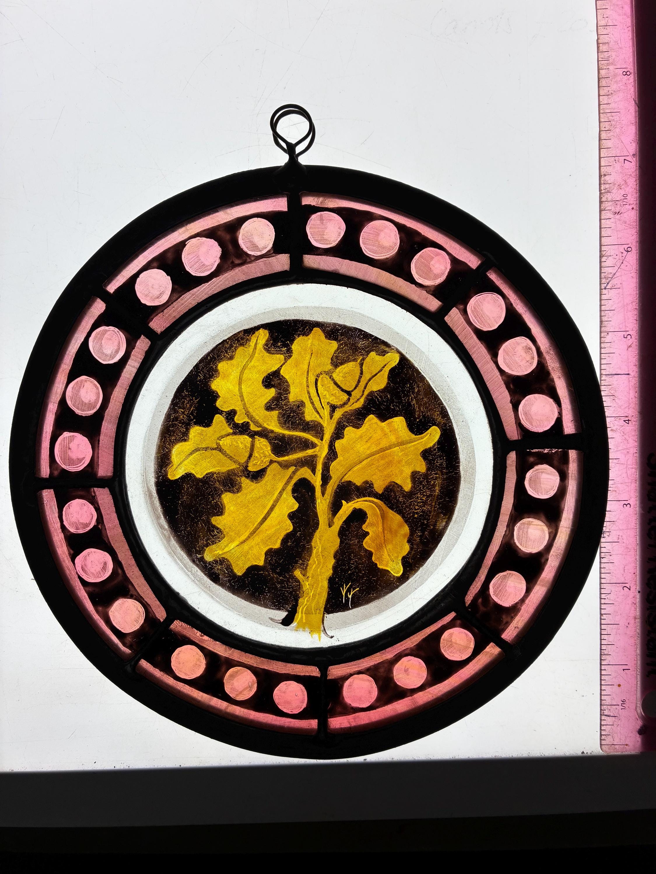 Stained Glass Oak Leaf Sun Catcher in Medieval style