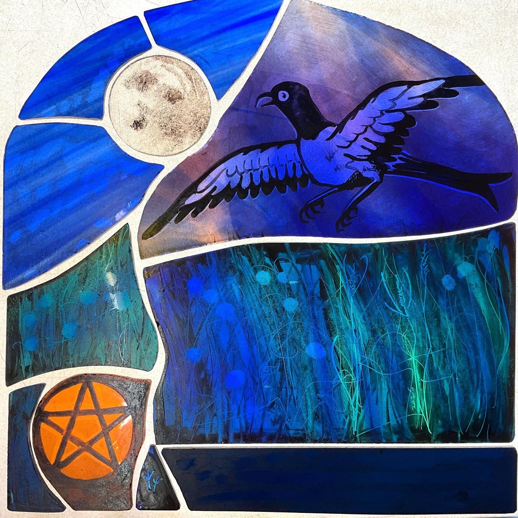 Magpie Stained Glass Panel
