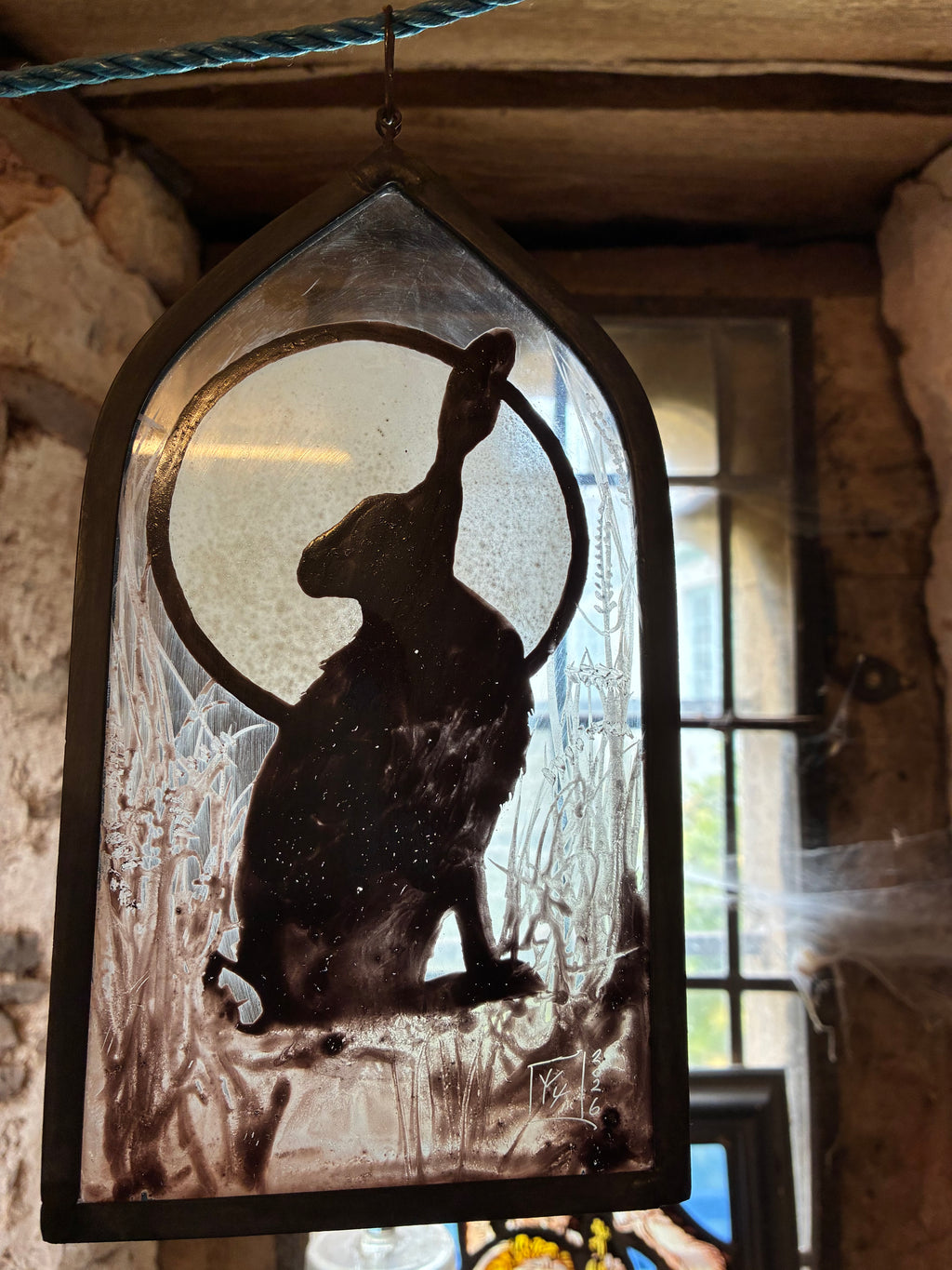 Hare and Moon Up Cycled Stained Glass Sun Catcher