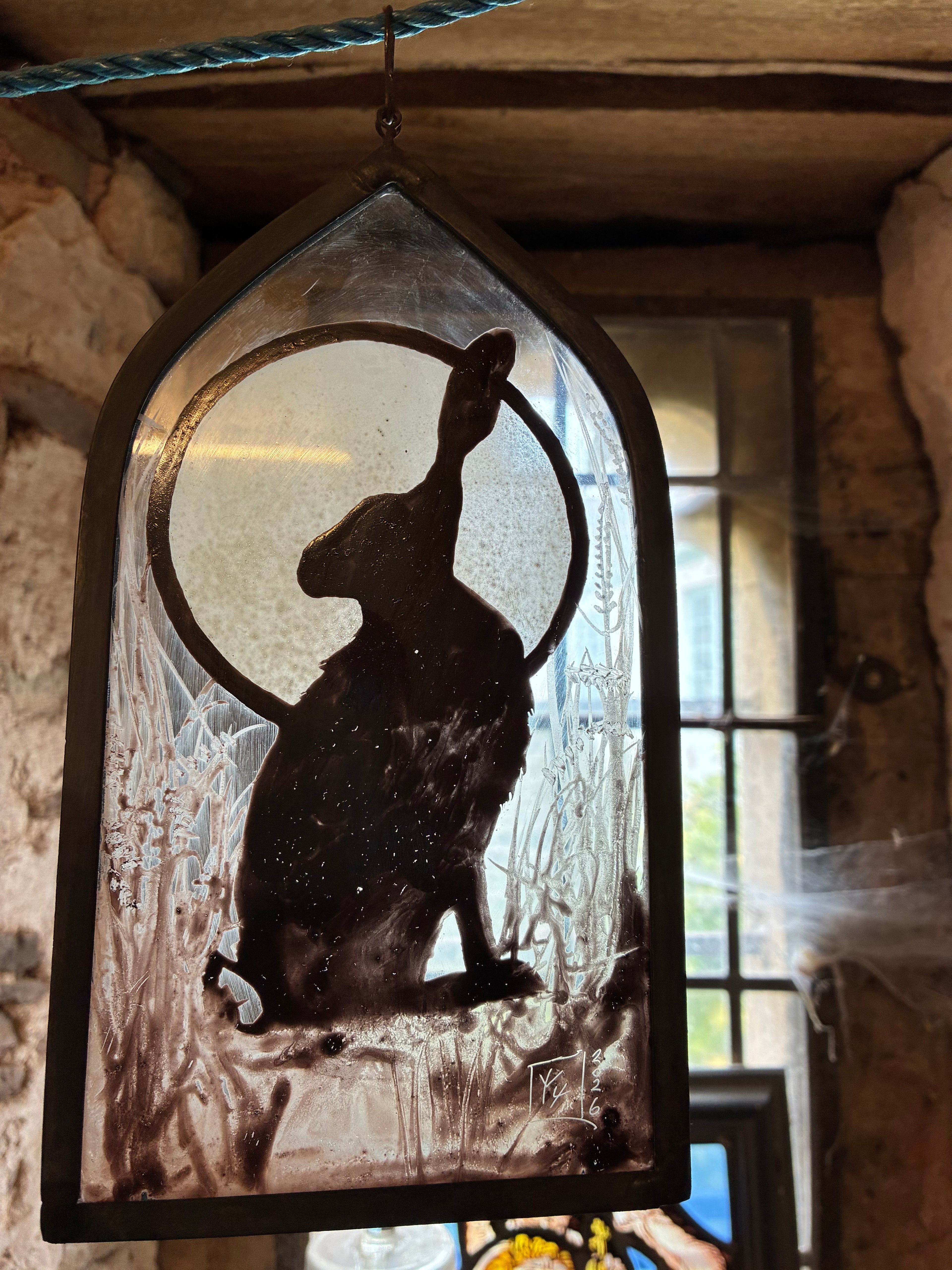 Hare and Moon Up Cycled Stained Glass Sun Catcher