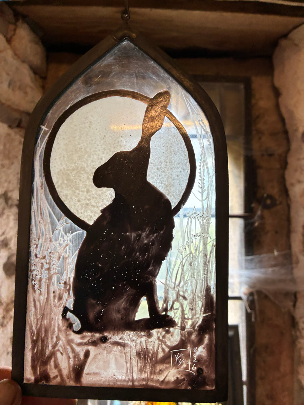 Hare and Moon Up Cycled Stained Glass Sun Catcher