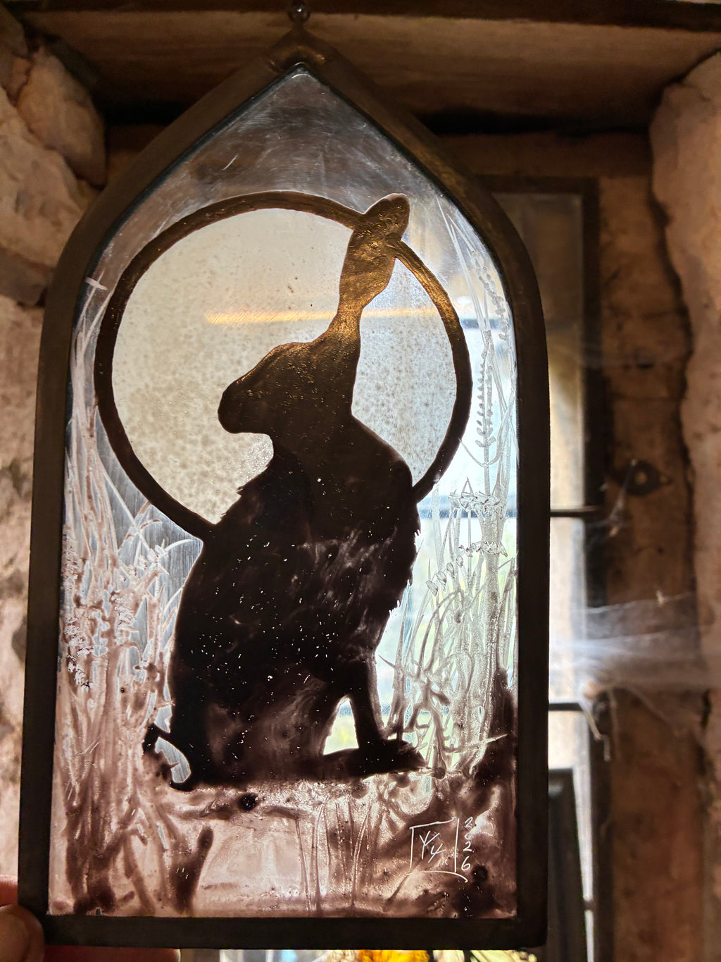 Hare and Moon Up Cycled Stained Glass Sun Catcher