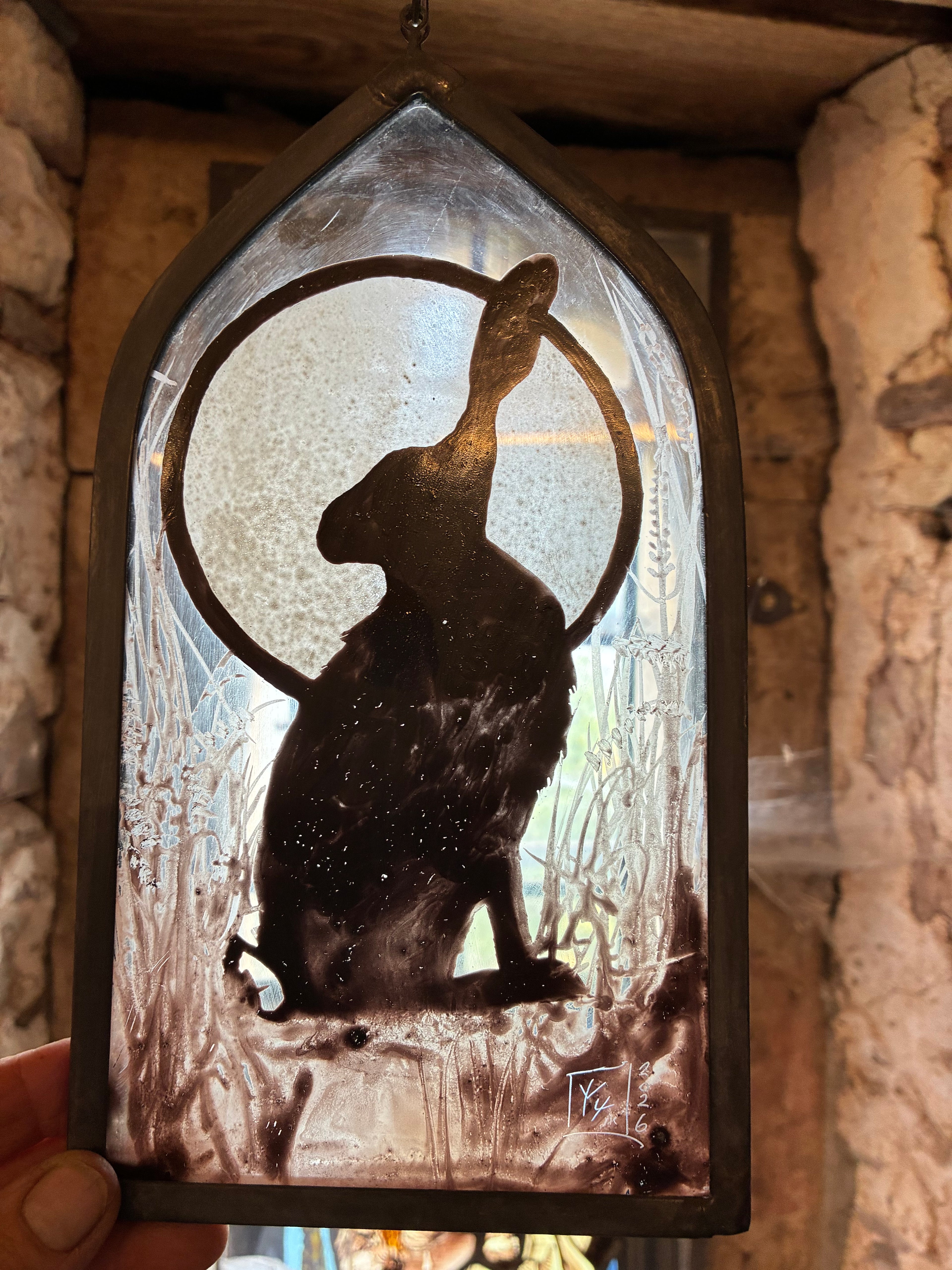 Hare and Moon Up Cycled Stained Glass Sun Catcher