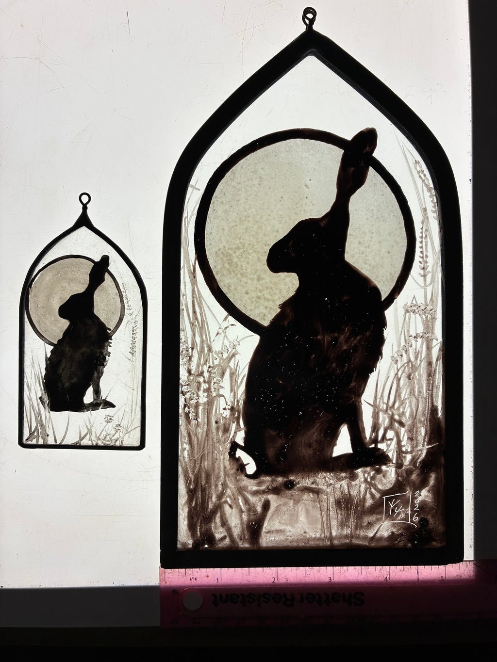 Hare and Moon Up Cycled Stained Glass Sun Catcher