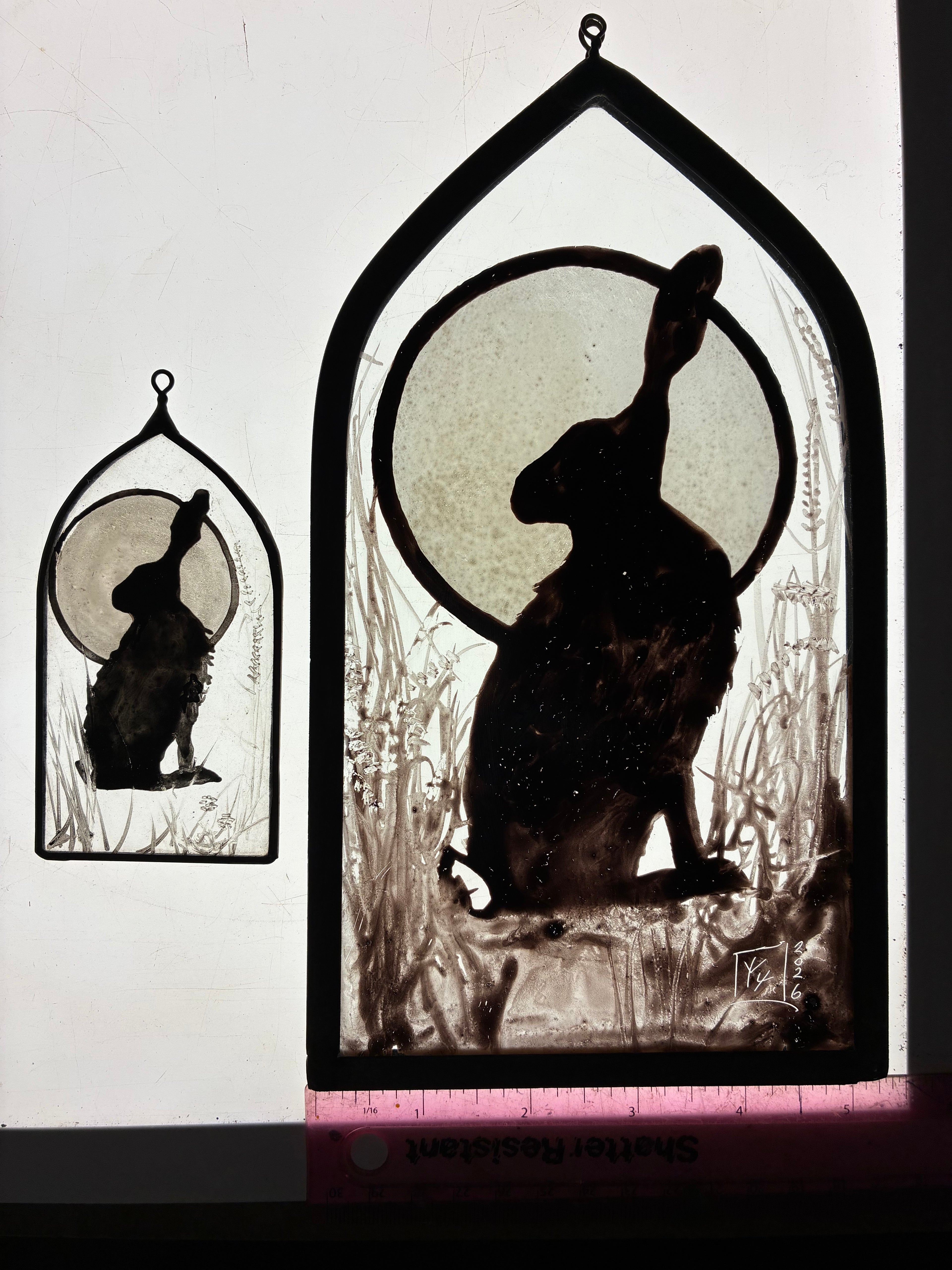 Hare and Moon Up Cycled Stained Glass Sun Catcher