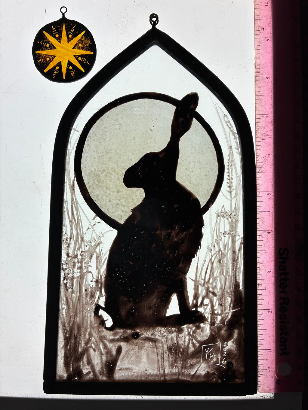 Hare and Moon Up Cycled Stained Glass Sun Catcher