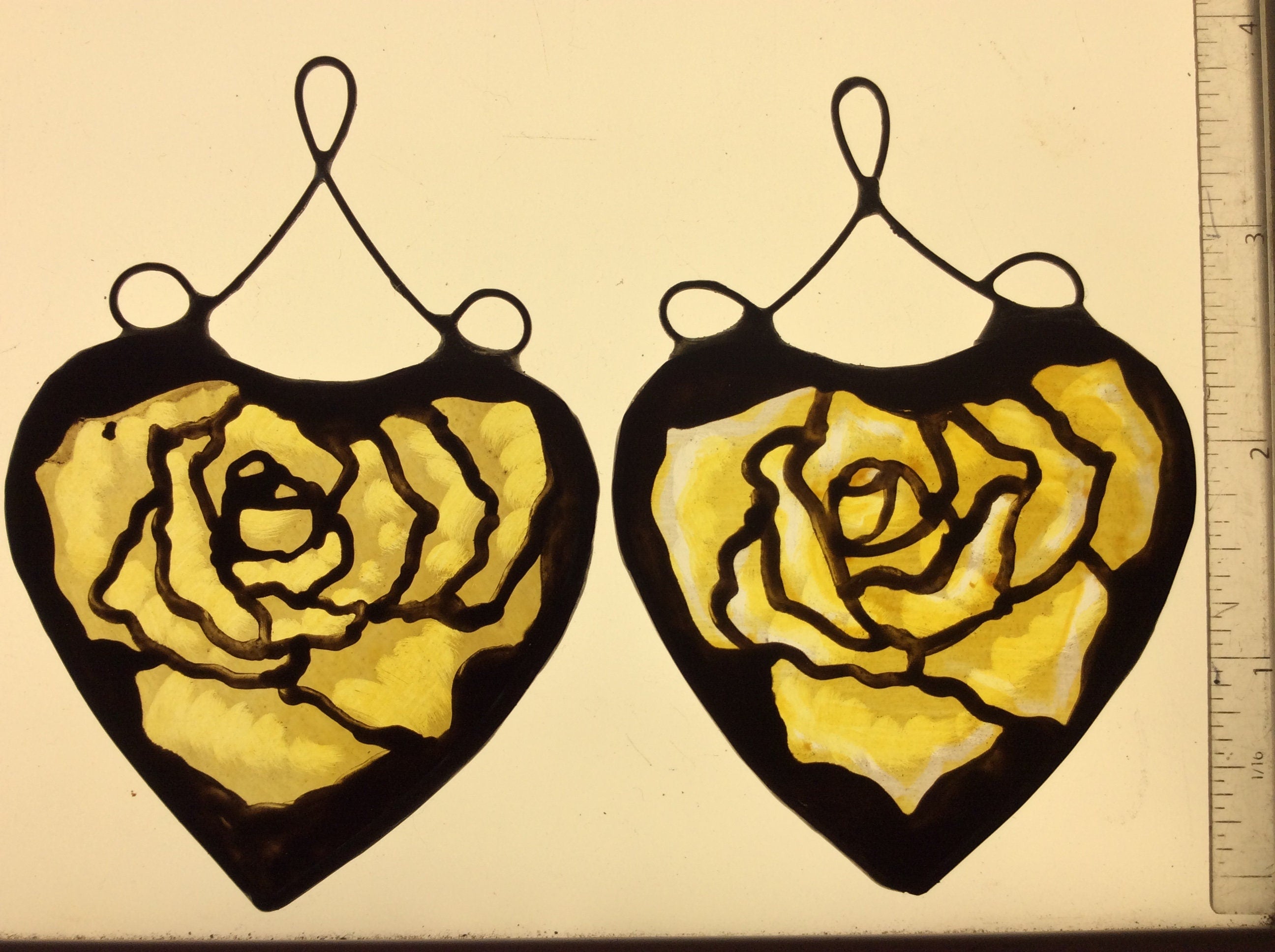 Yellow Rose in a Heart Stained Glass Suncatcher