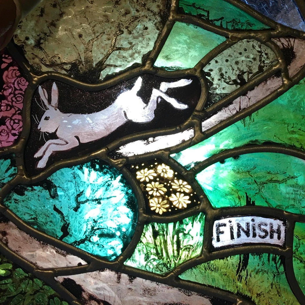 The Hare and The Tortoise Fable, Stained Glass Window Panel