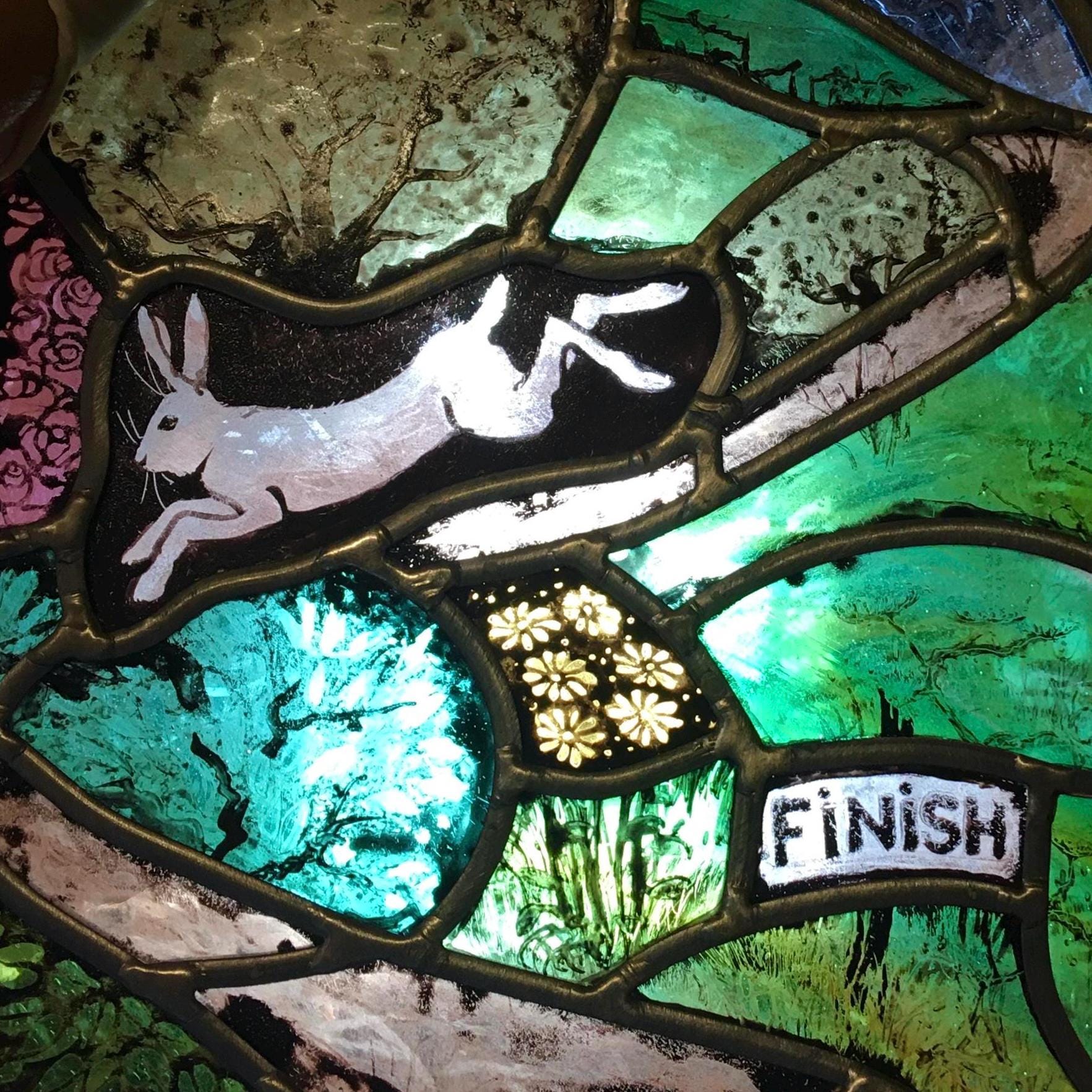 The Hare and The Tortoise Fable, Stained Glass Window Panel