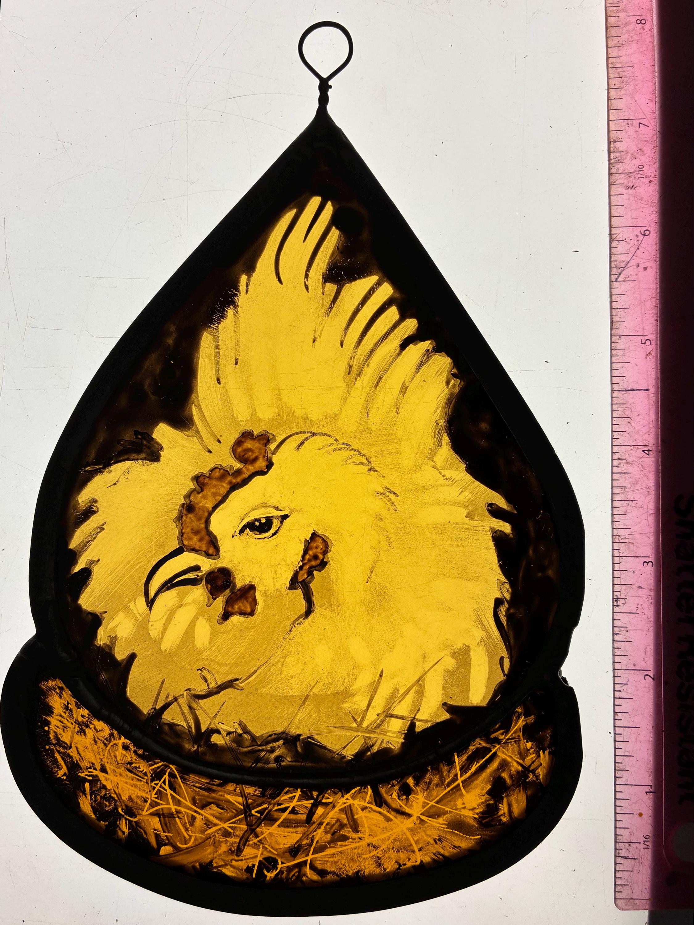 Nesting Chicken Stained Window, Hen Decor