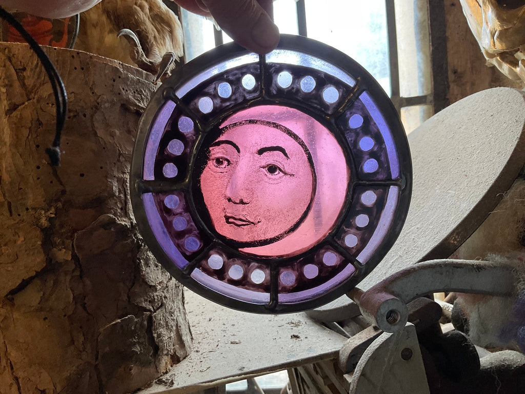Pink Moon Stained Glass Decor