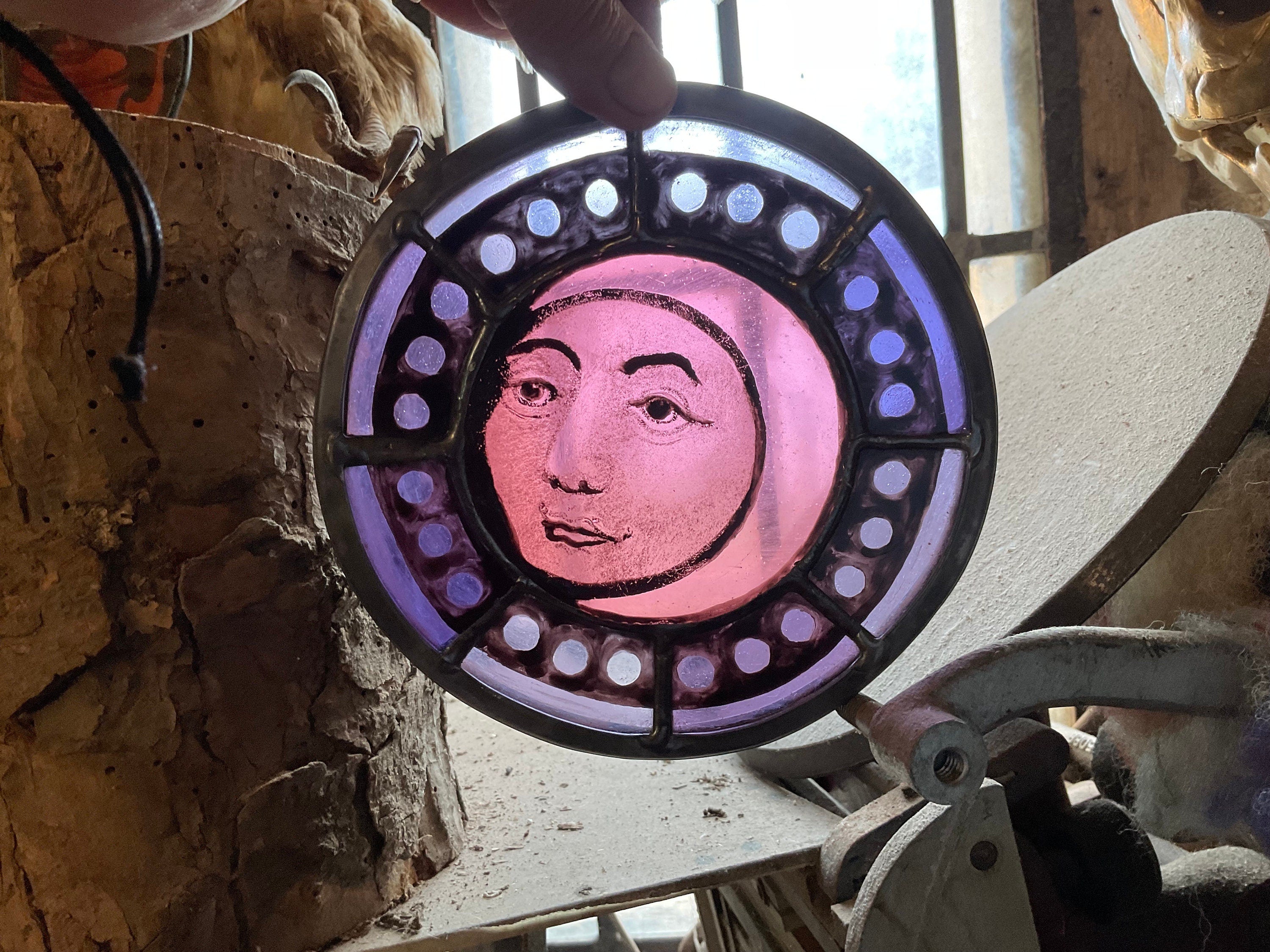 Pink Moon Stained Glass Decor