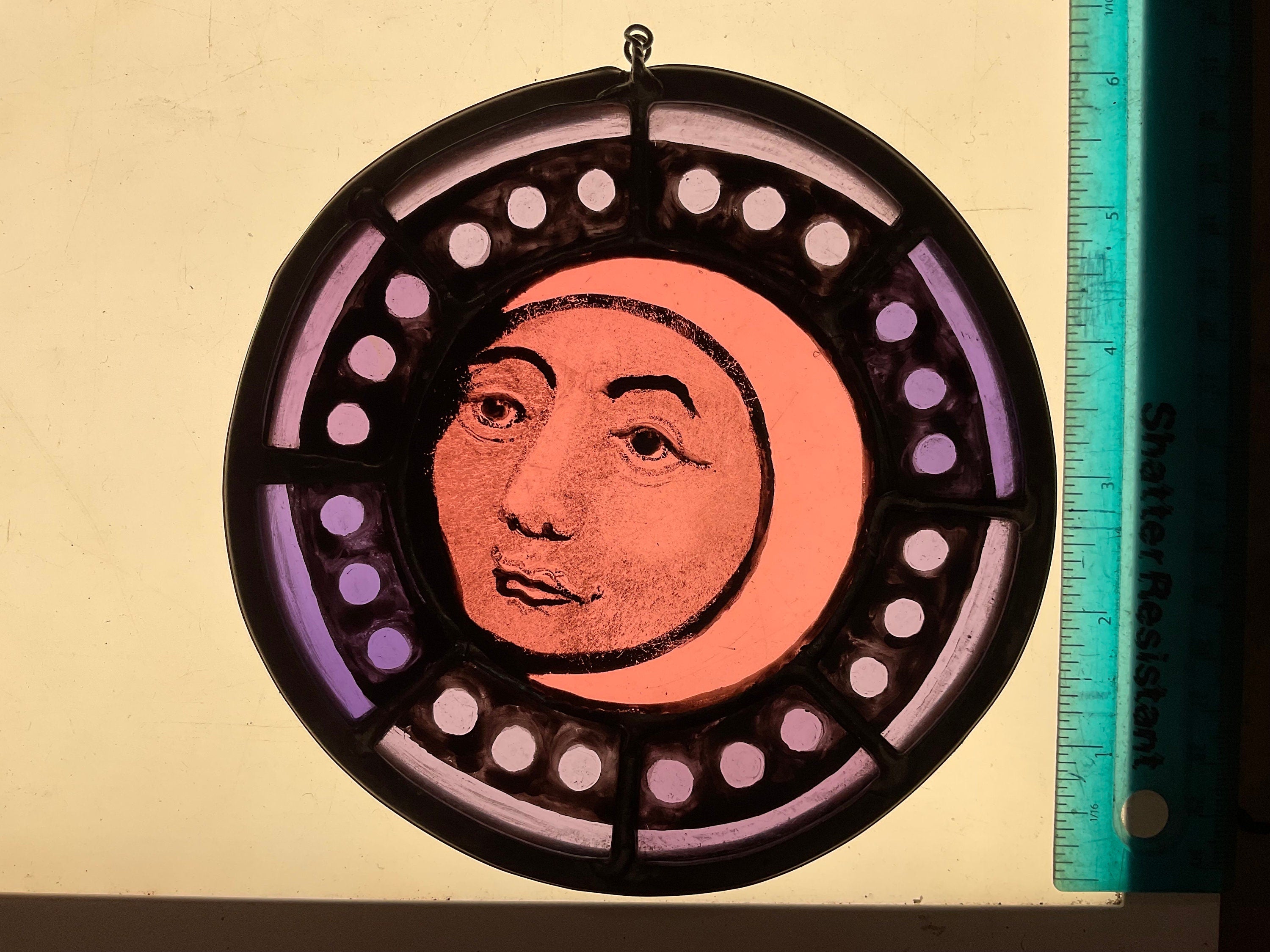 Pink Moon Stained Glass Decor