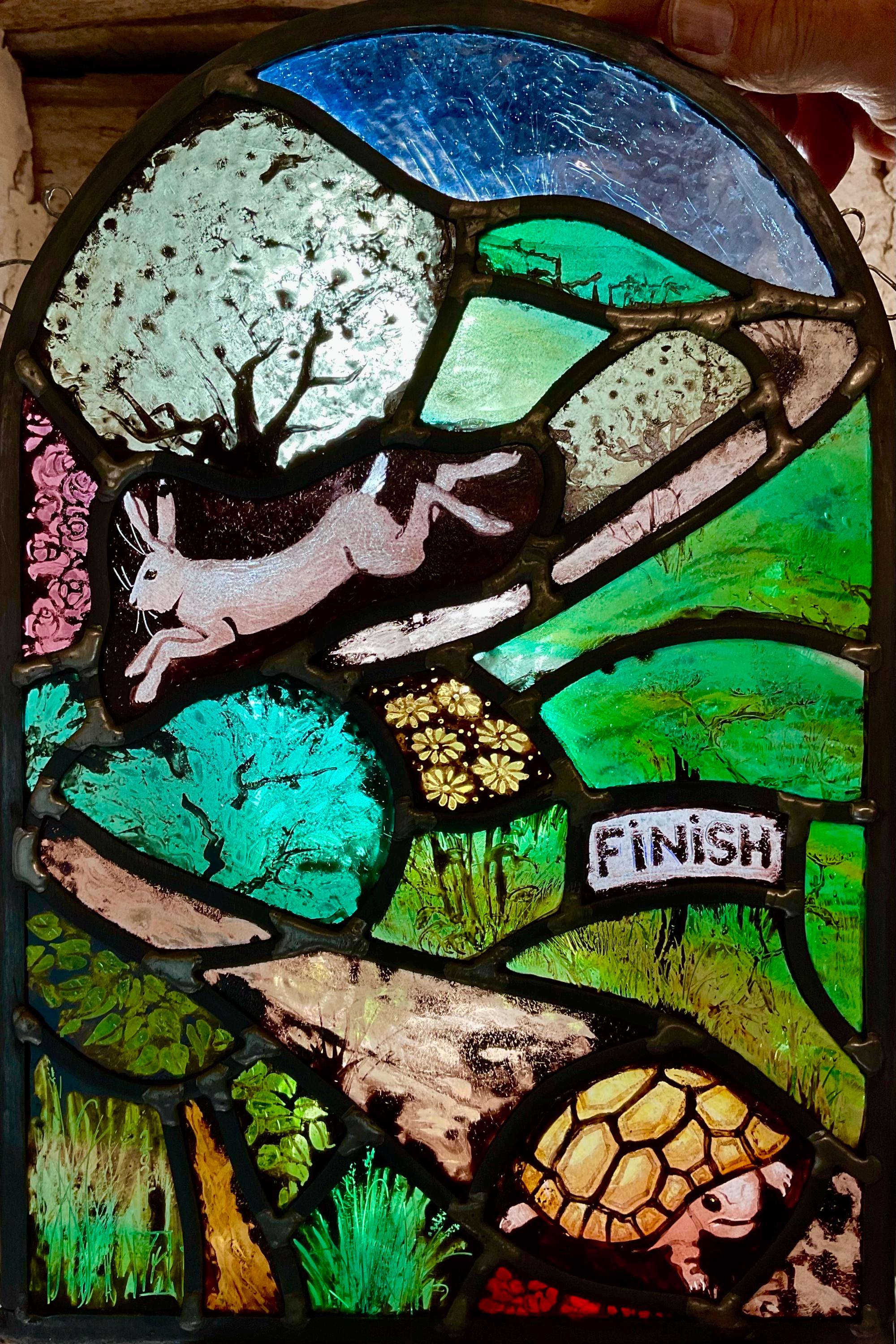 The Hare and The Tortoise Fable, Stained Glass Window Panel