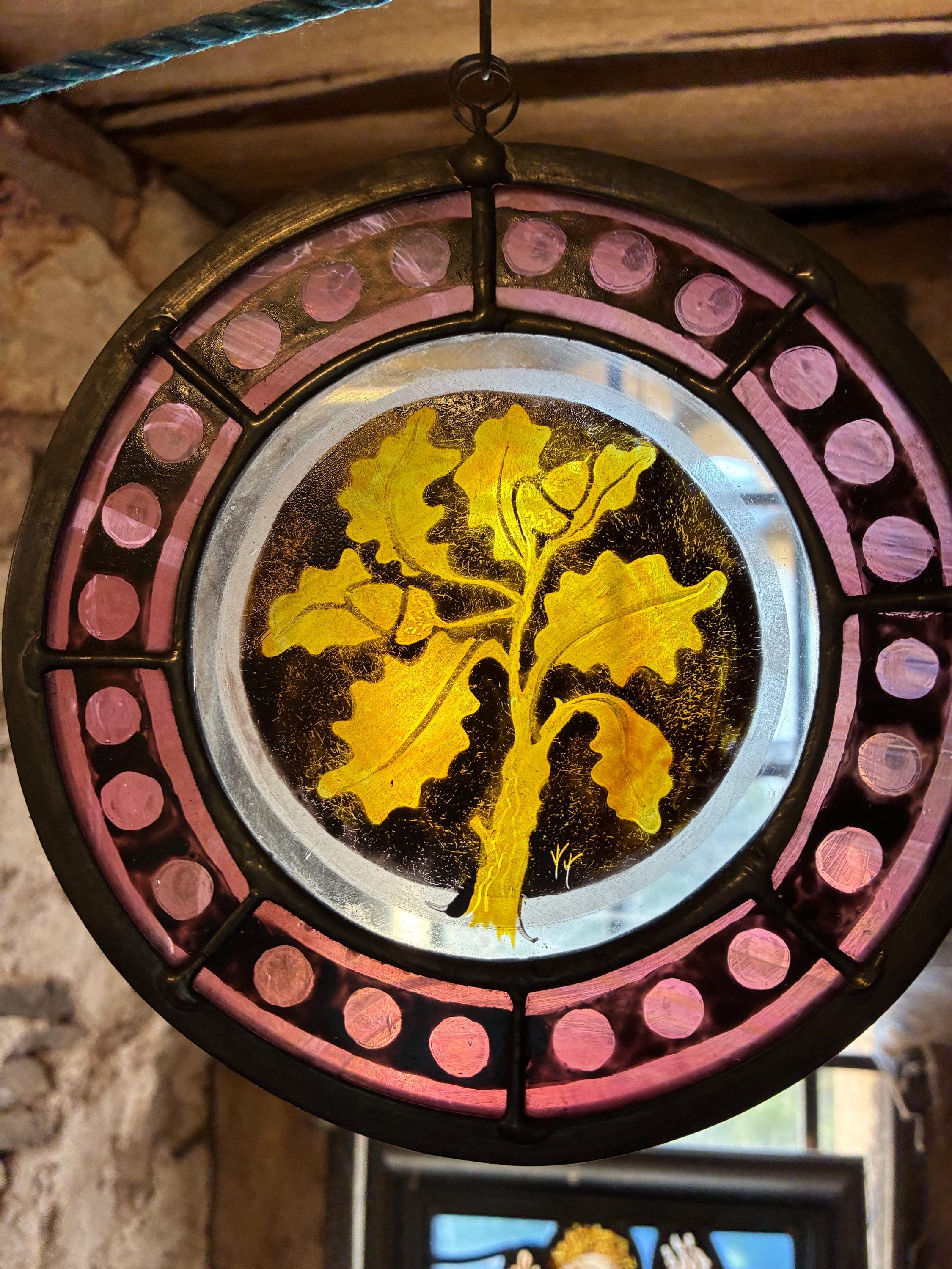 Stained Glass Oak Leaf Sun Catcher in Medieval style