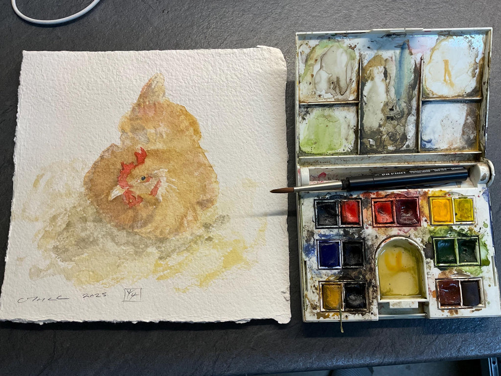 Nesting Chicken Stained Window, Hen Decor